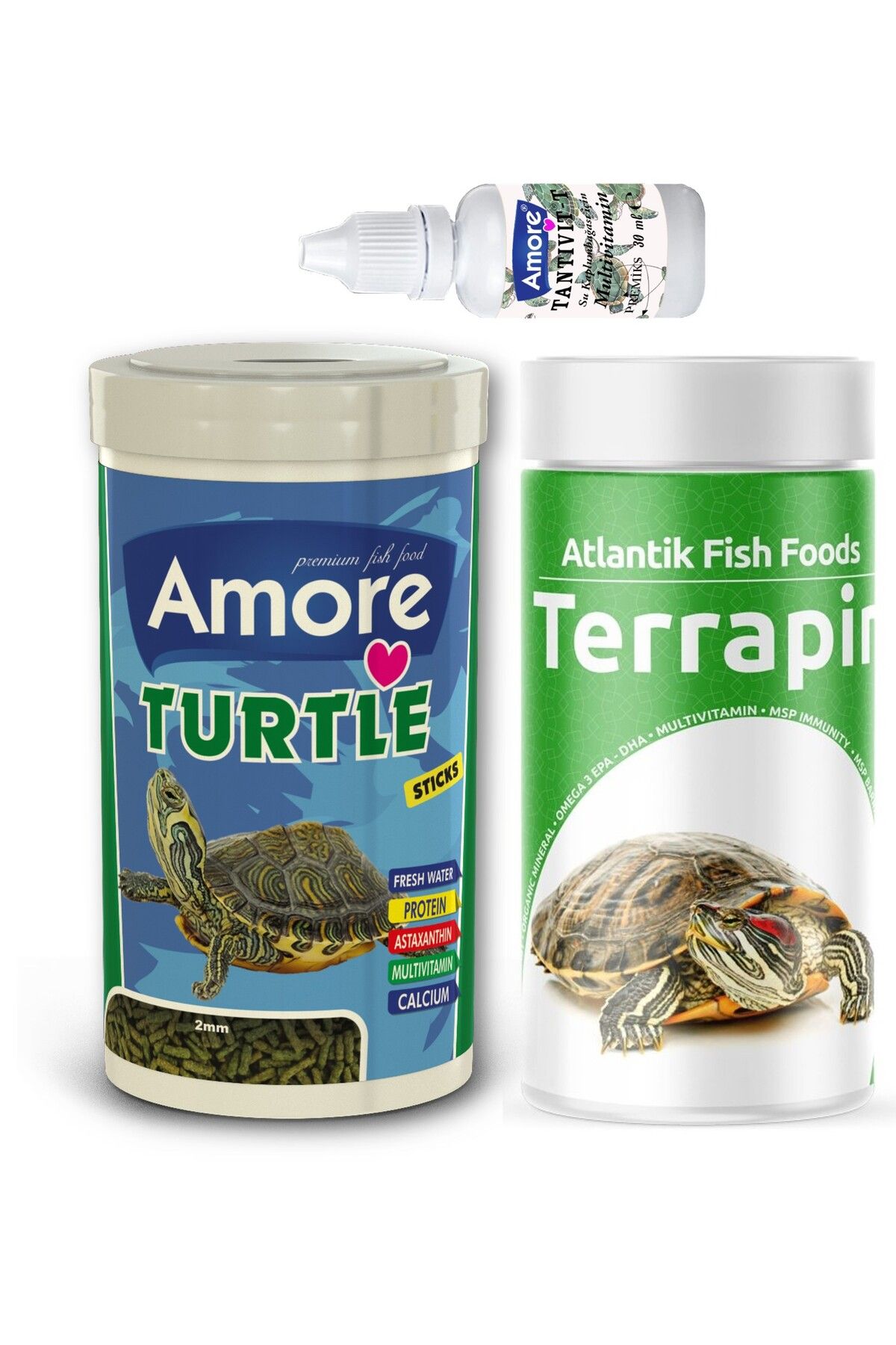 AMORE Turtle Green Sticks 250ml, Terrapin 250ml Turtle Sürüngen ve Yüzen Kaplumbağa Yemi, Multivitamin