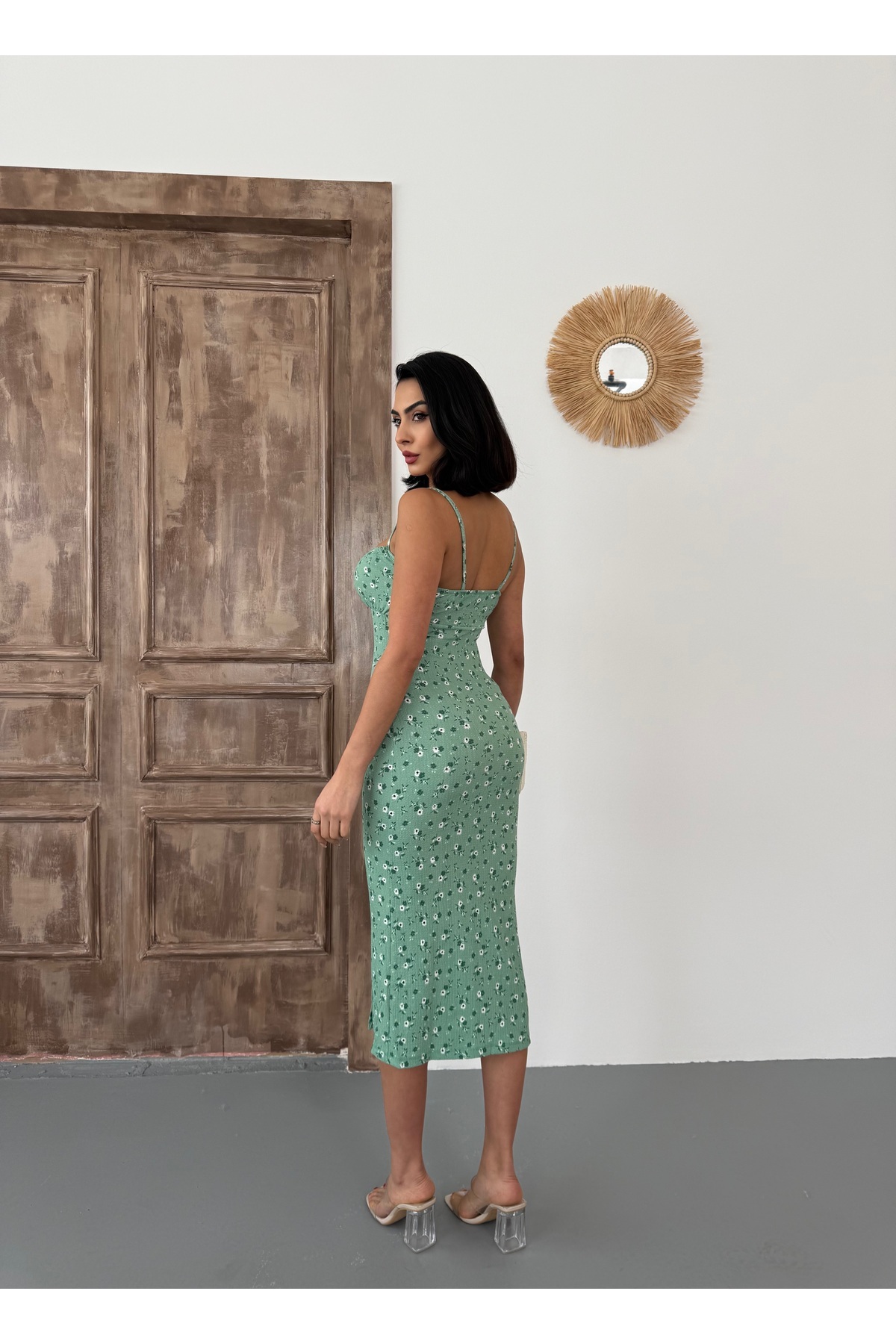 BİKELİFE-Damenkleid mit Blumenmuster, Seilriemen und Schlitz 3