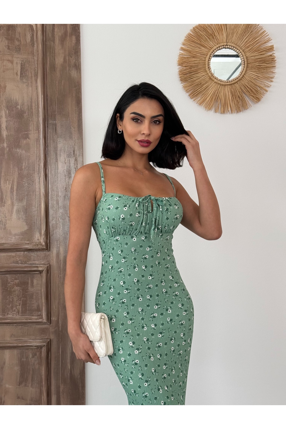 BİKELİFE-Damenkleid mit Blumenmuster, Seilriemen und Schlitz 6