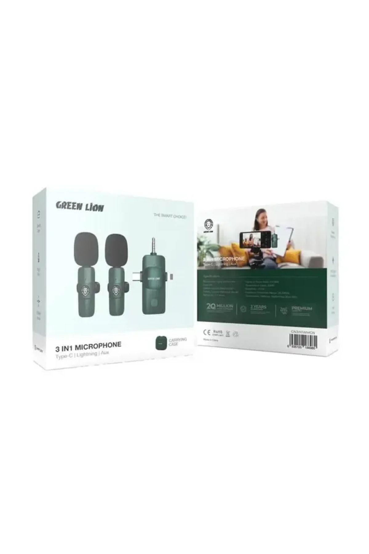 Green Lion-3 In 1 Microphone Type-C / Lightning / Aux - Green 2