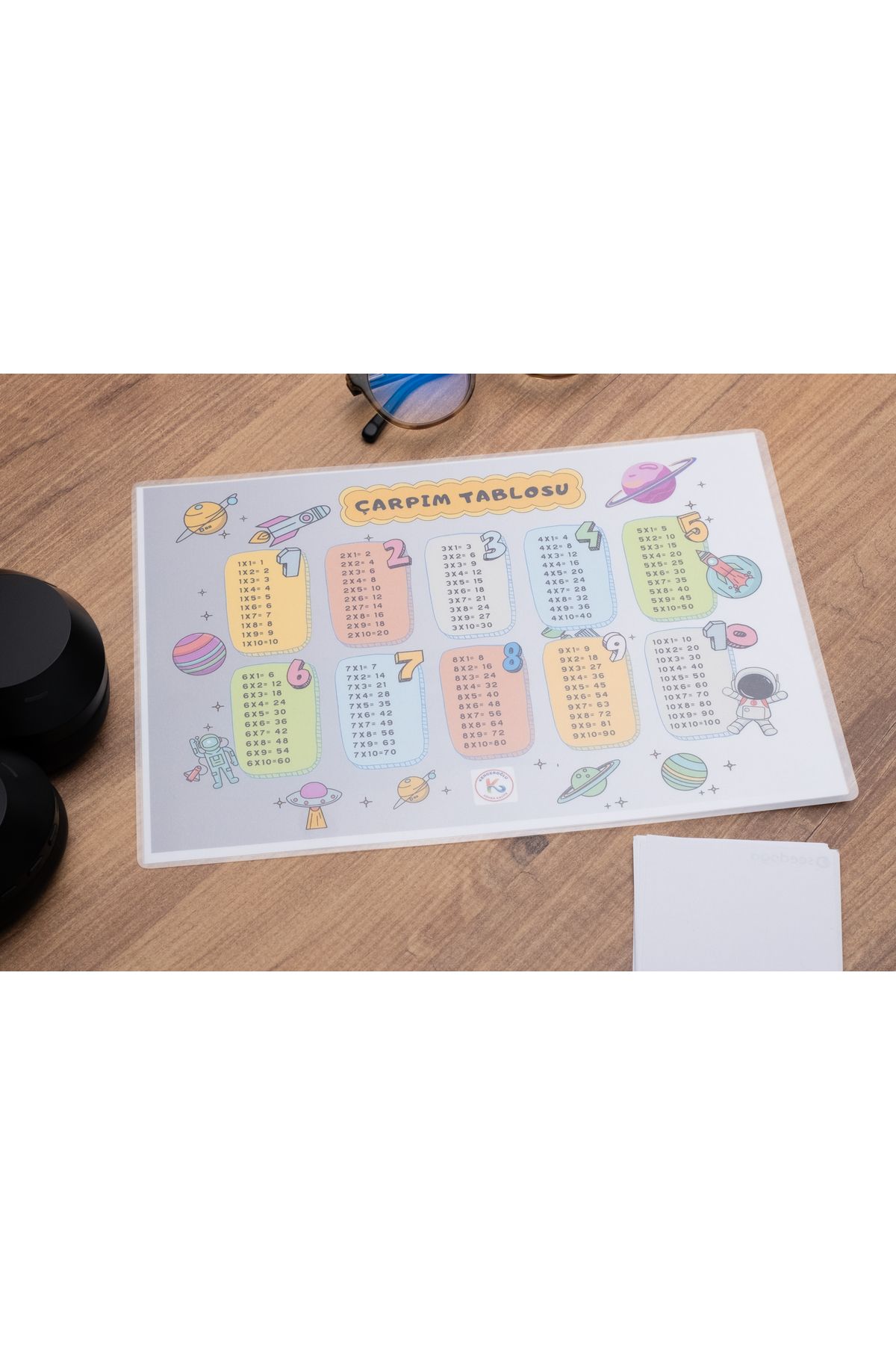 KENGEROĞLU-Rhythmic Counting Keychain and Space Themed A4 Multiplication Table 3