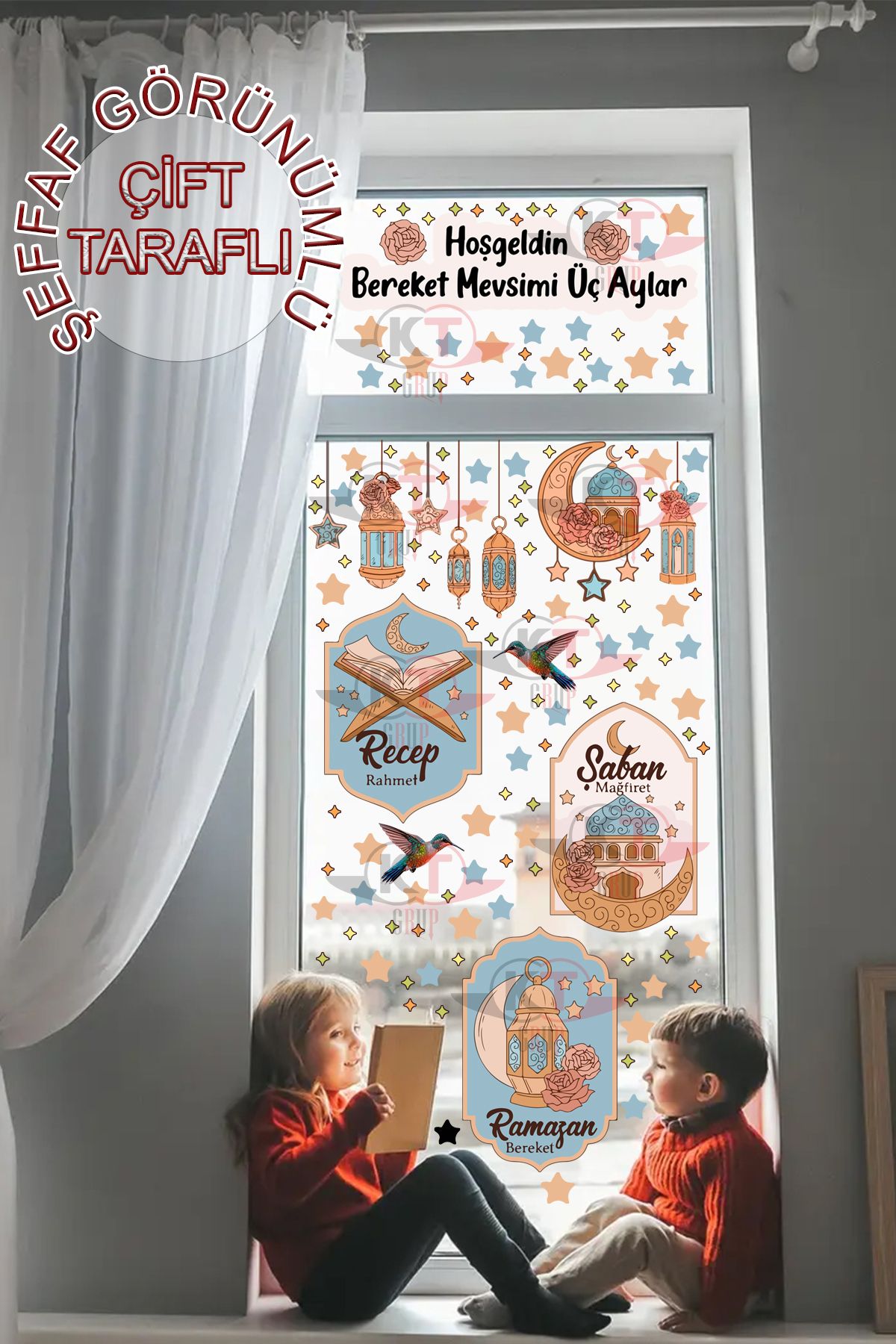 Kt Grup-Three Months Recep Shaban Ramadan Bear Themed Tutorial 100 Pieces Transparent Double-Way Sticker Set 1