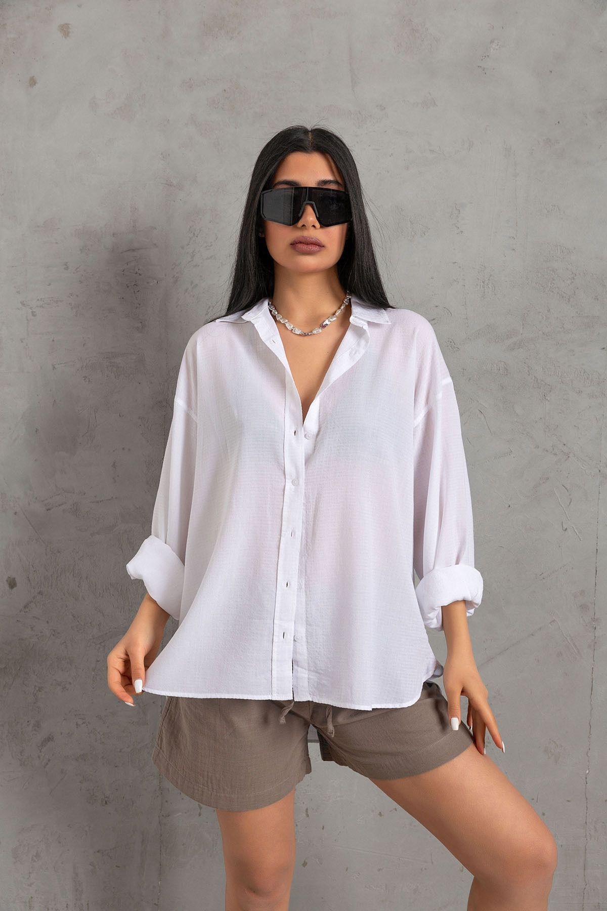 Maule-Comfortable Cut White Cotton Viscose Women's Shirt - Freshness of Summer @aslı 1