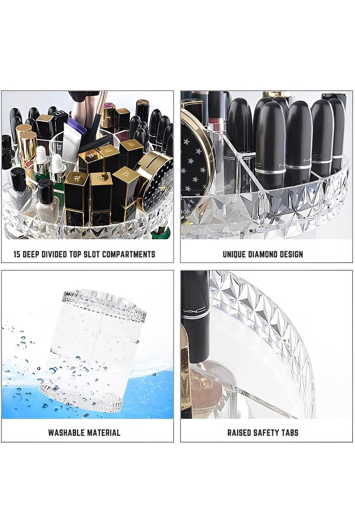 AWH-Rotating Makeup Organizer with Compartments, 3-Tier Acrylic Clear 360° Spinning Storage Display 3