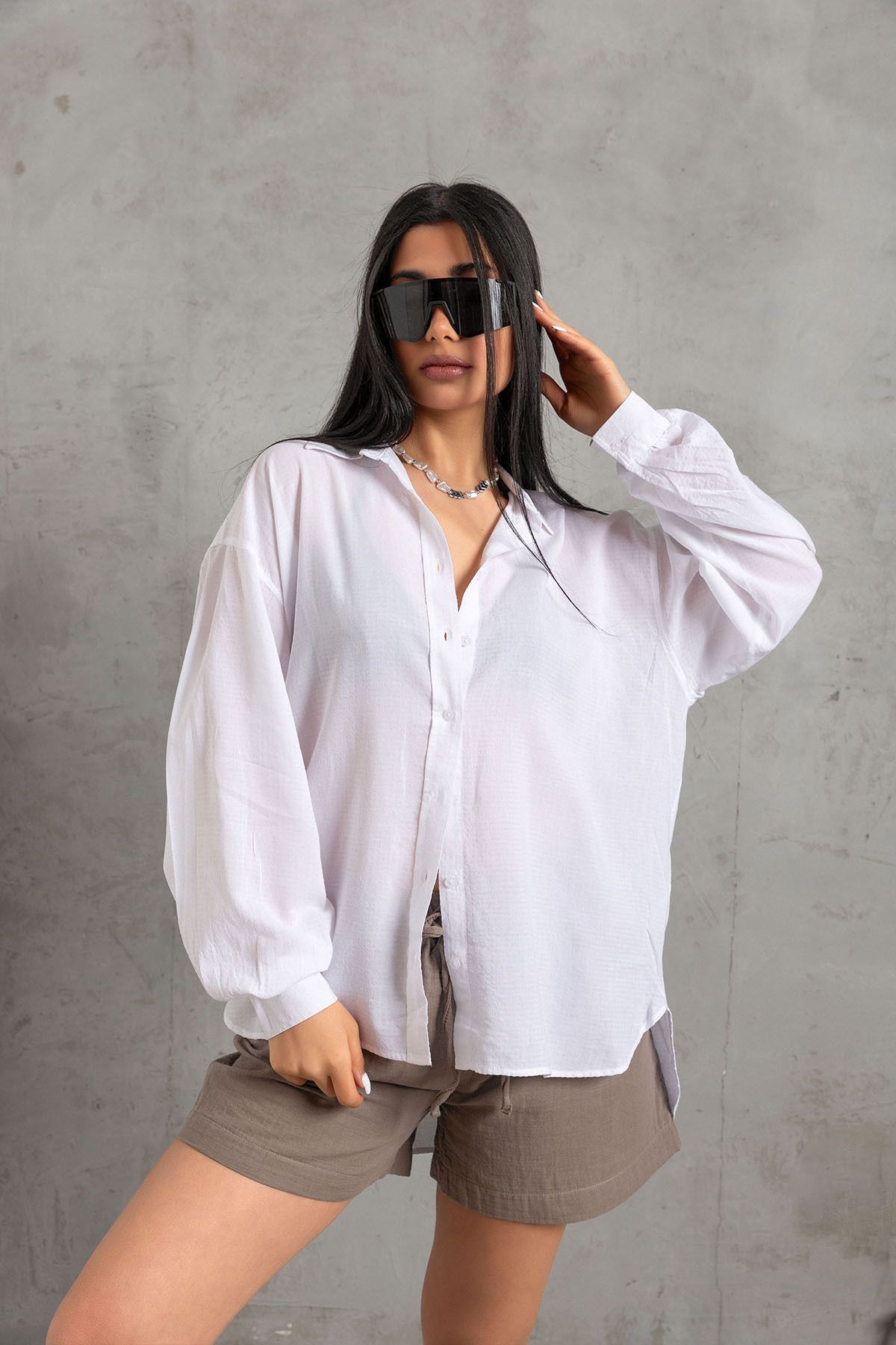 Maule-Comfortable Cut White Cotton Viscose Women's Shirt - Freshness of Summer @aslı 3