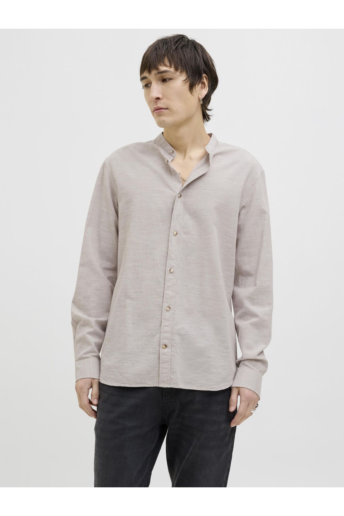 پیراهن آستین بلند مردانه یقه نواری - تابستانی جک اند جونز پیراهن Jack & Jones