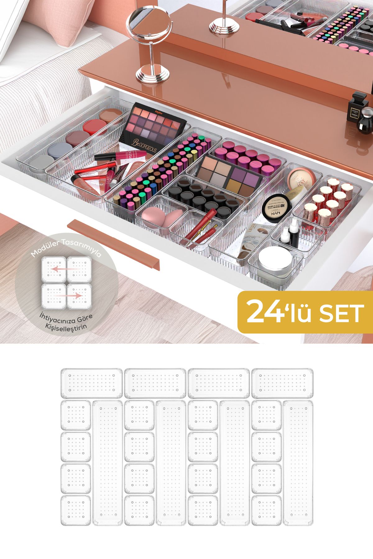 Evlinya Organizator Pentru Bijuterii Și Machiaj Cu 24 De Sertare - One Size