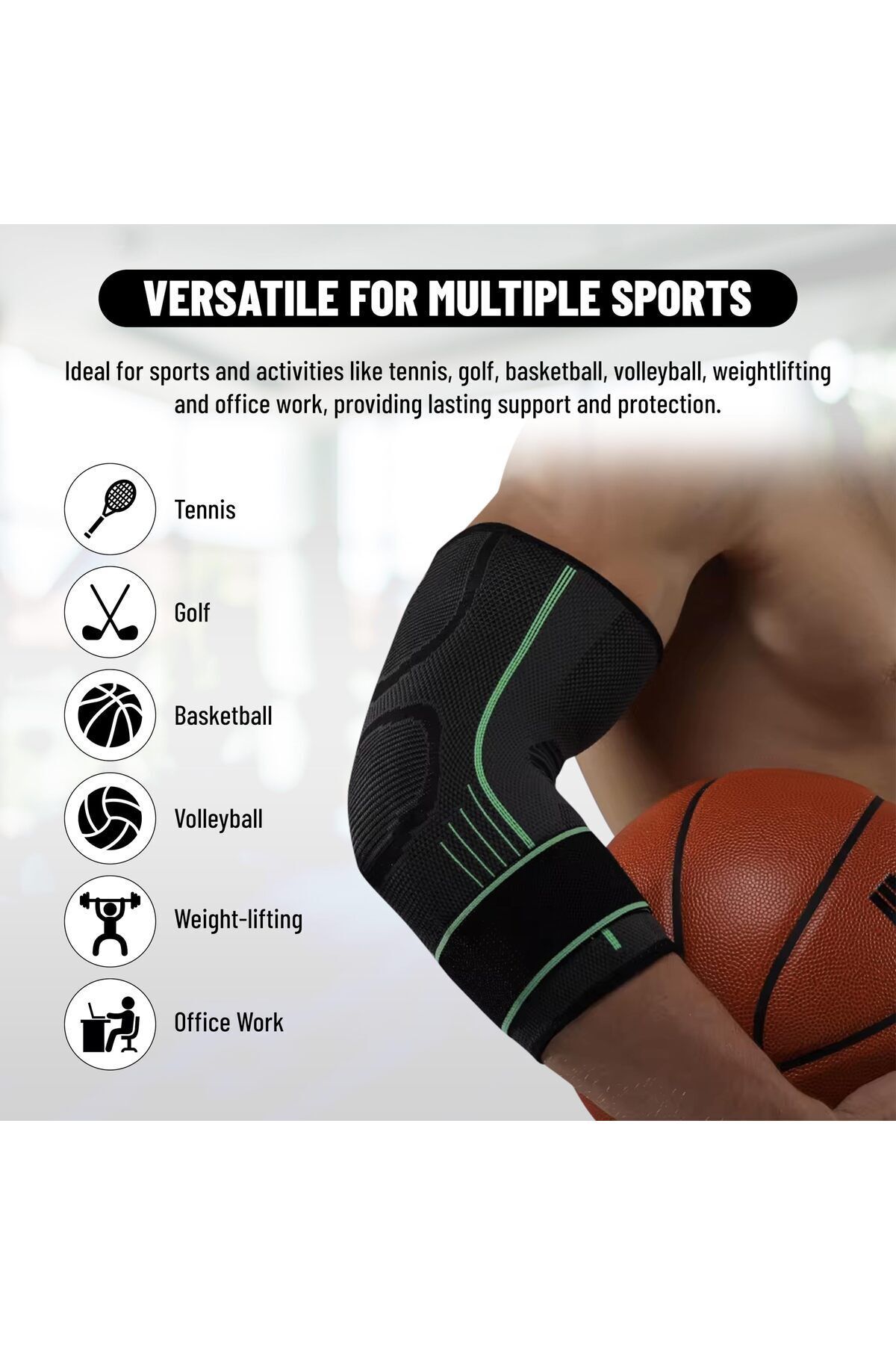 Endless-Elbow Brace Compression Sleeve With Adjustable Velcro Strap (single )|black|material: Neoprene 6