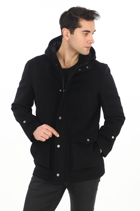 ŞAN GİYİM 4761 Erkek Siyah Kapüşonlu Kaban