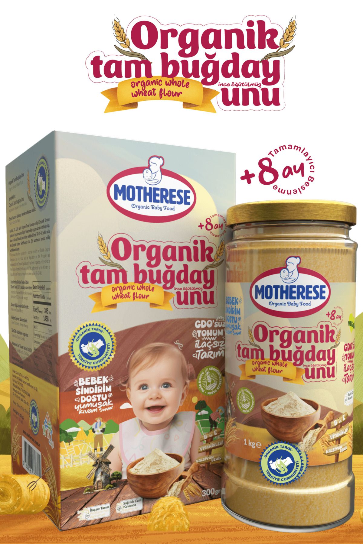 Motherese Organik Tam Buğday Unu 300gr - Organik Bebek Tam Buğday Unu 300gr - Tam Buğday Unu 300gr