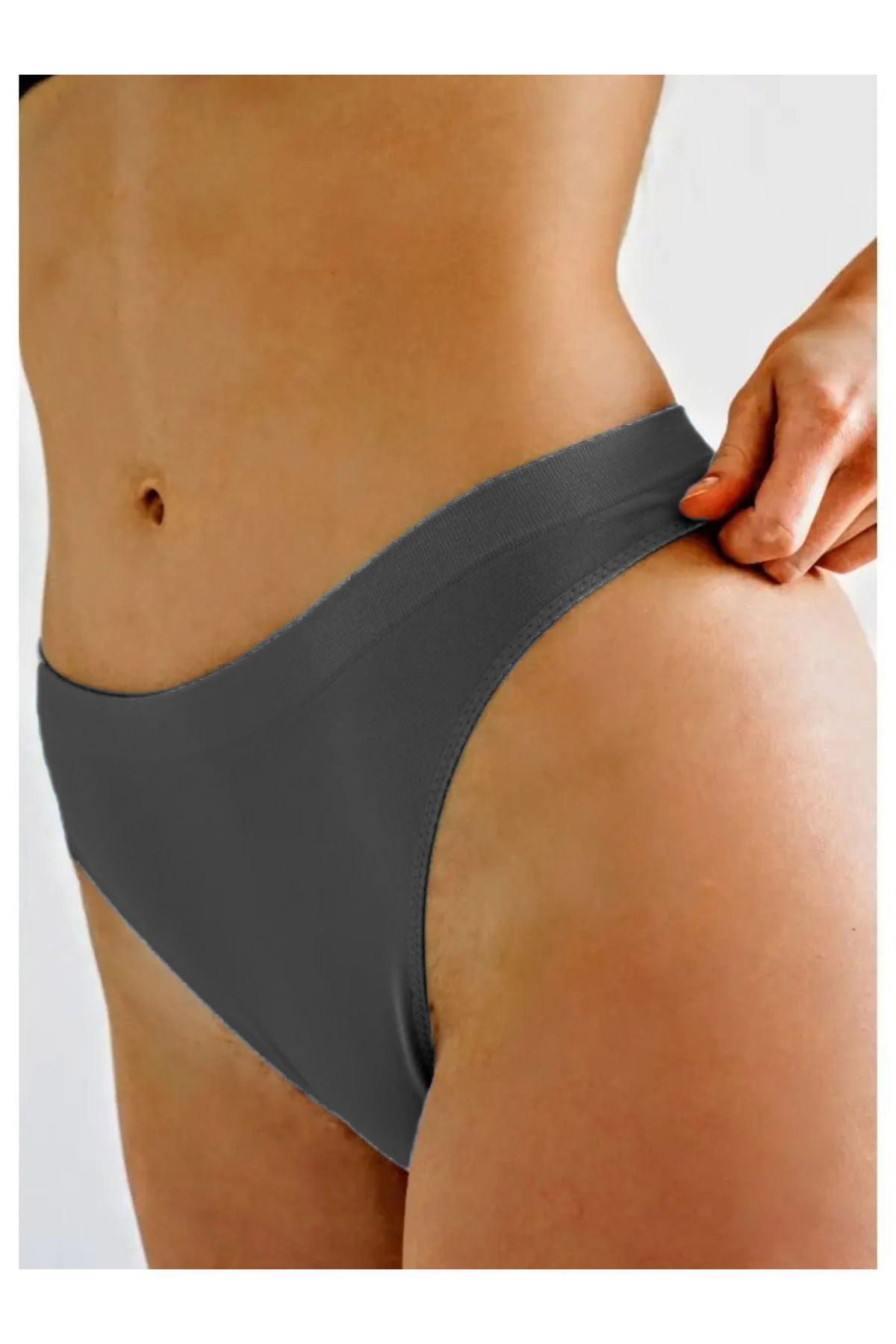MİSTİRİK-Navelli Model Seamless String Bristle Stitched Soft Non-Marking String Model Panties Dark Gray Color 3
