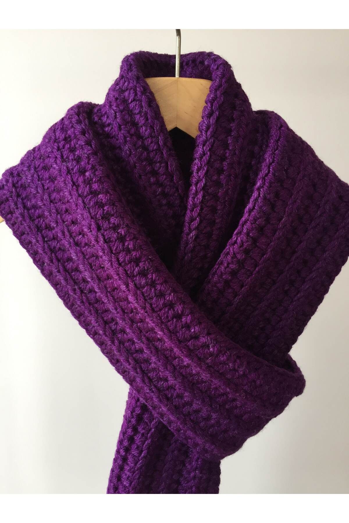 Mora Örgü-Mora Knit Special Yarn Plum Scarf - 21X230Cm 380g Mk 15 5