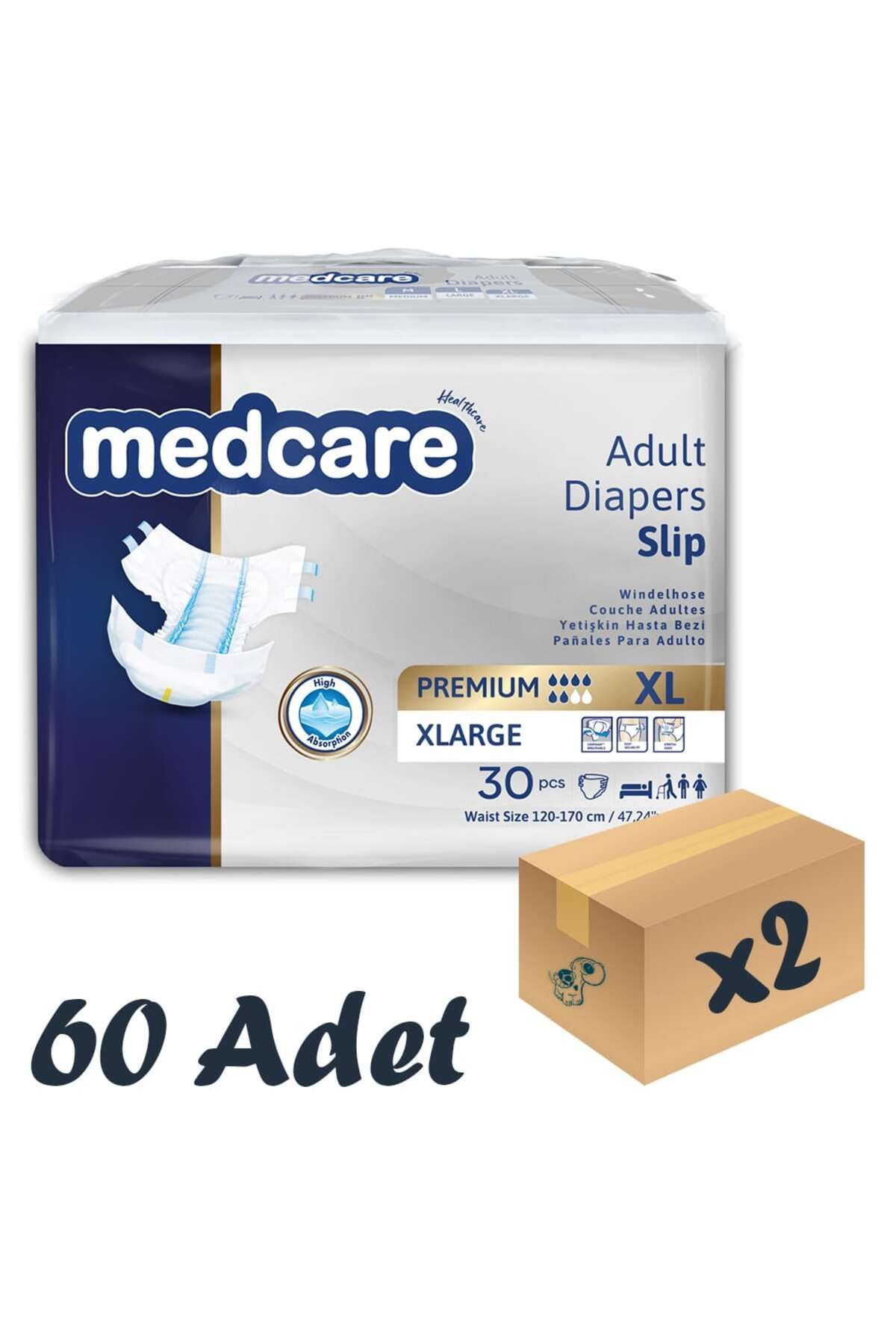 MEDCARE Premium Bel Bantlı Hasta Bezi 6 Damla XLarge En Büyük Boy XL Beden 30'lu 2 Paket 60 Adet