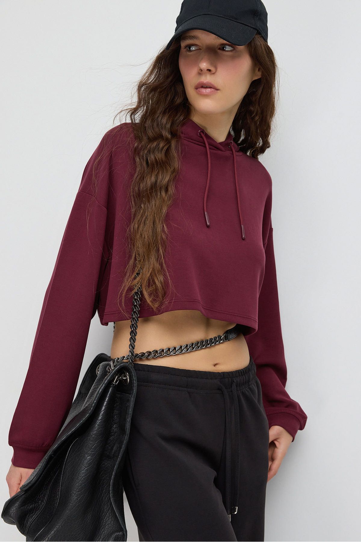 No Matter What-Soft Textured Hooded Crop Sweatshirt 2