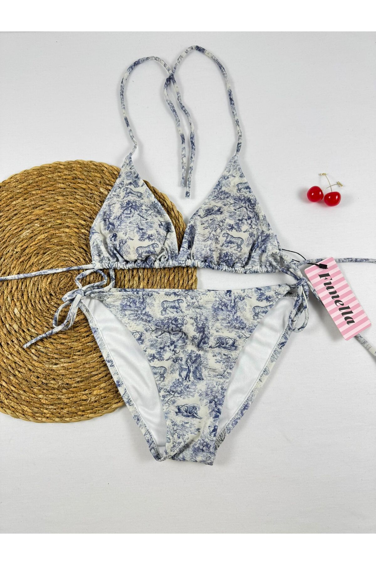 FUNELLA-Triangle Blue Bikini Set with Patterns 1