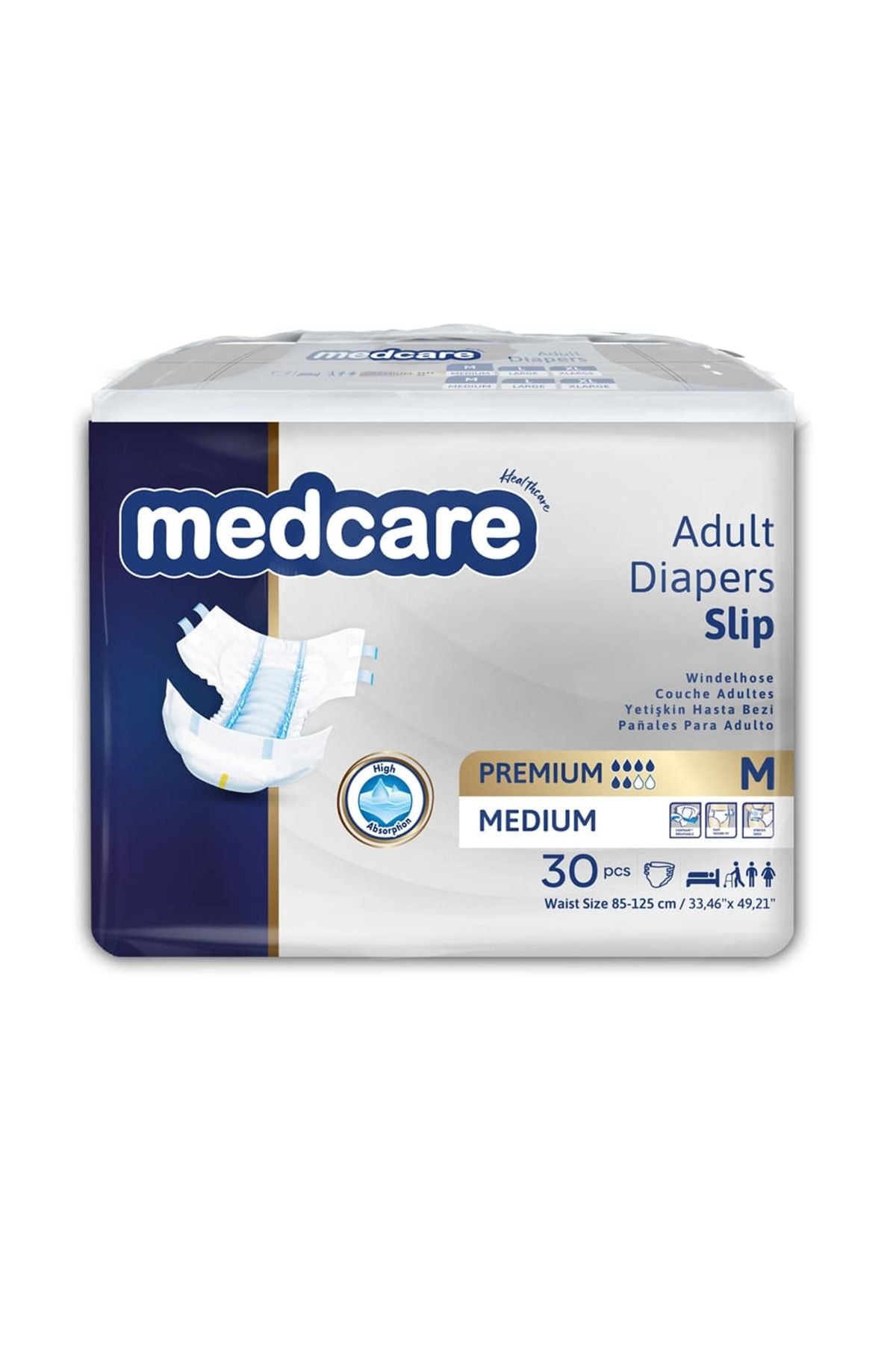 MEDCARE Premium Bel Bantlı Hasta Bezi 6 Damla Medium Orta Boy M Beden 30'lu 3 Paket 90 Adet