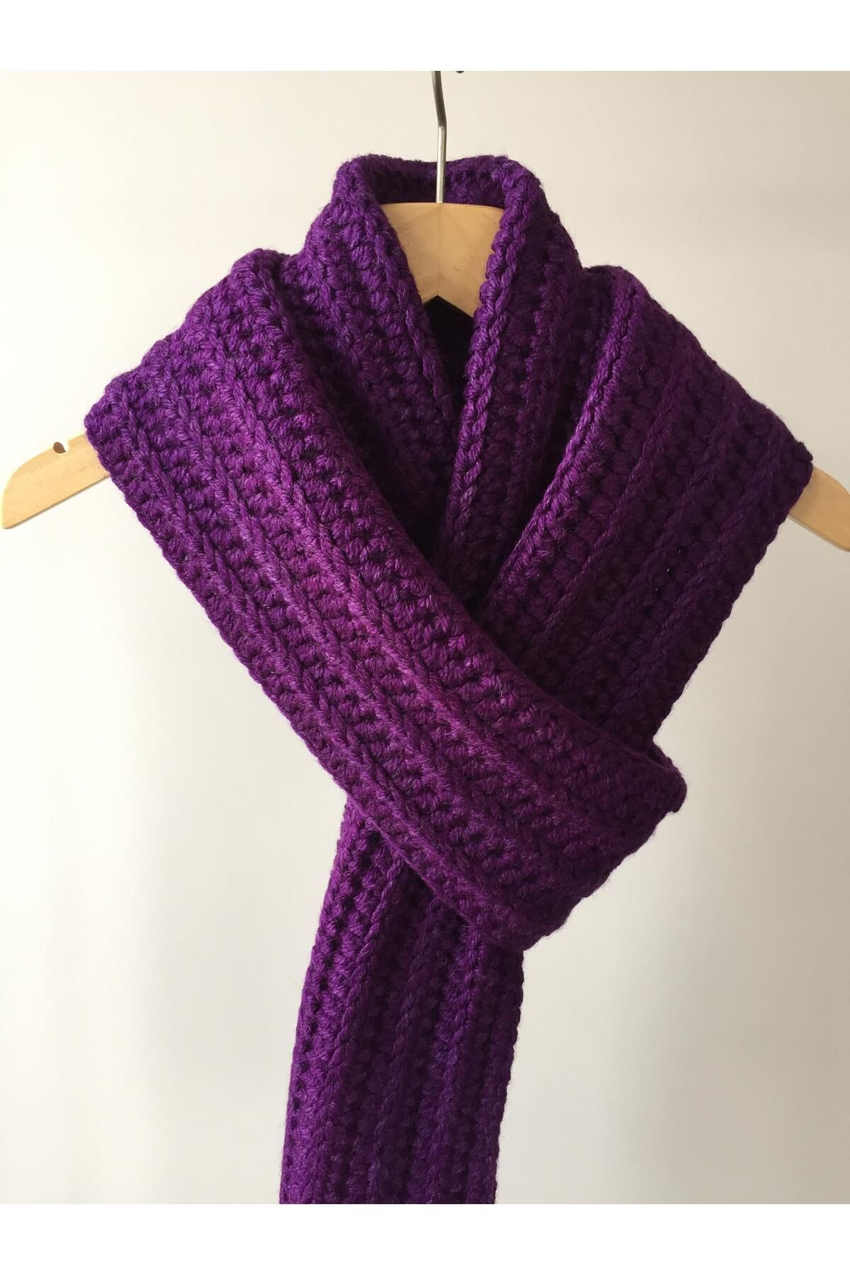 Mora Örgü-Mora Knit Special Yarn Plum Scarf - 21X230Cm 380g Mk 15 3