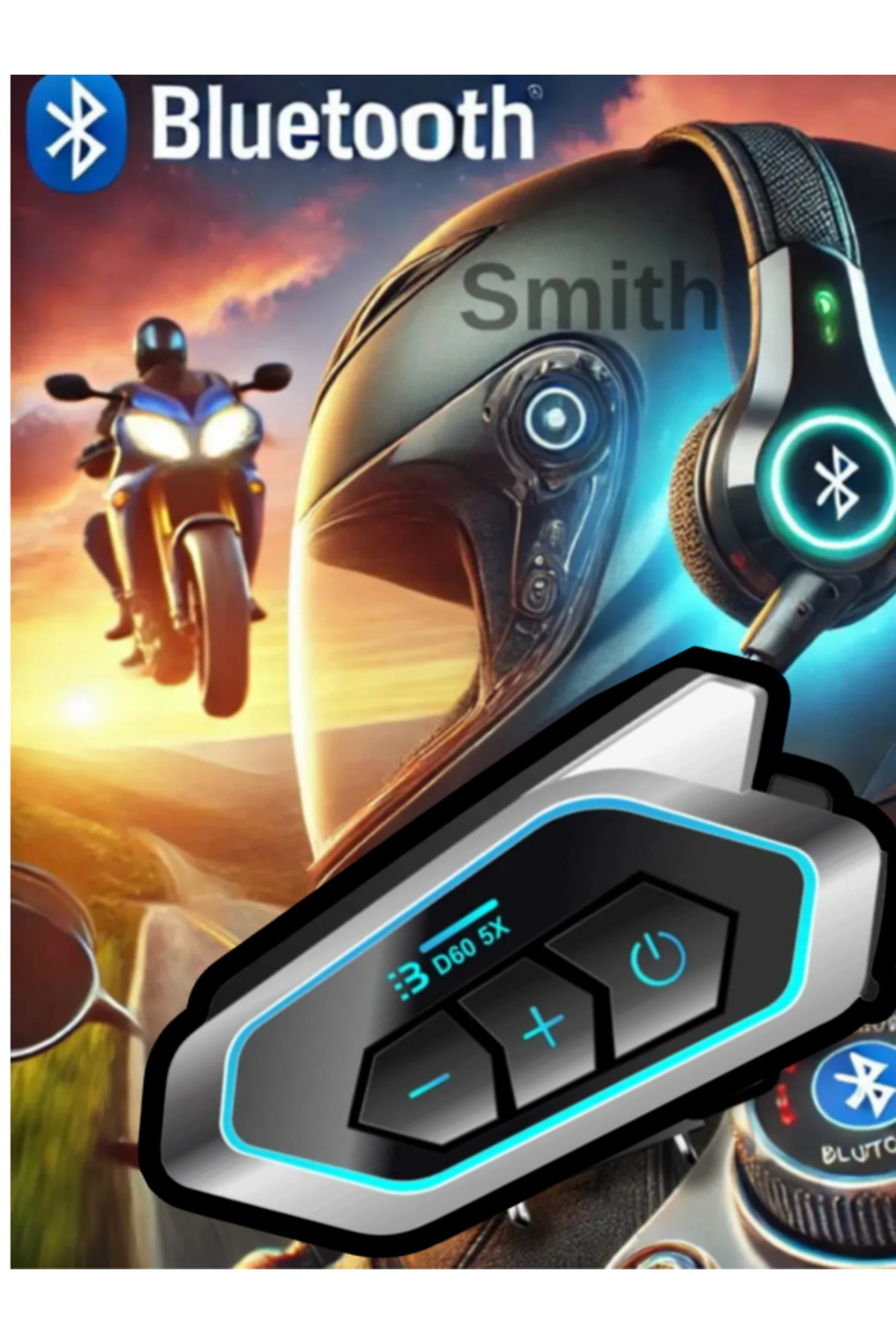 アマゾン限定PHOBIASYNDRONE CVLTEメガジャケINPOST付 Smith D60 5x Interkom Eşleşme Özellikli Motosiklet Kask Kulaklığı