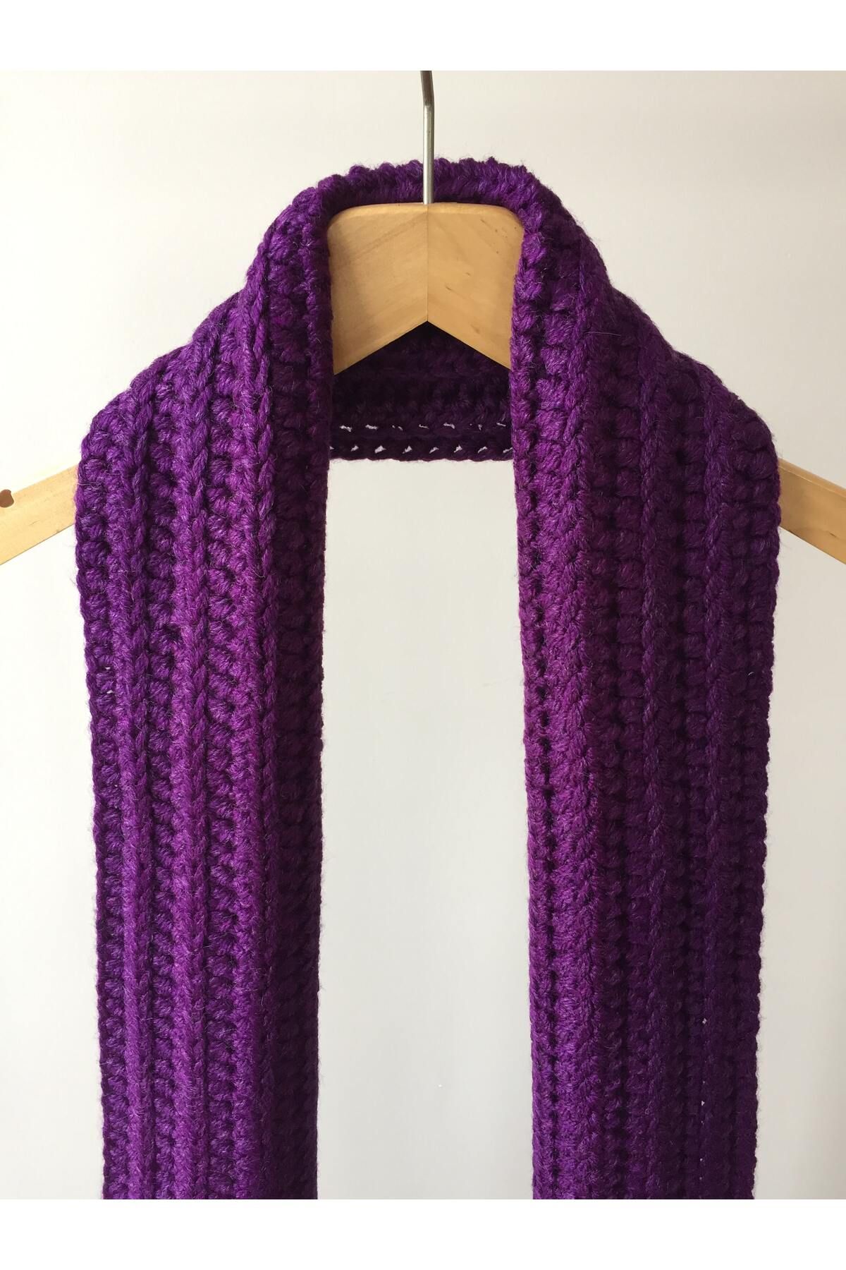 Mora Örgü-Mora Knit Special Yarn Plum Scarf - 21X230Cm 380g Mk 15 2