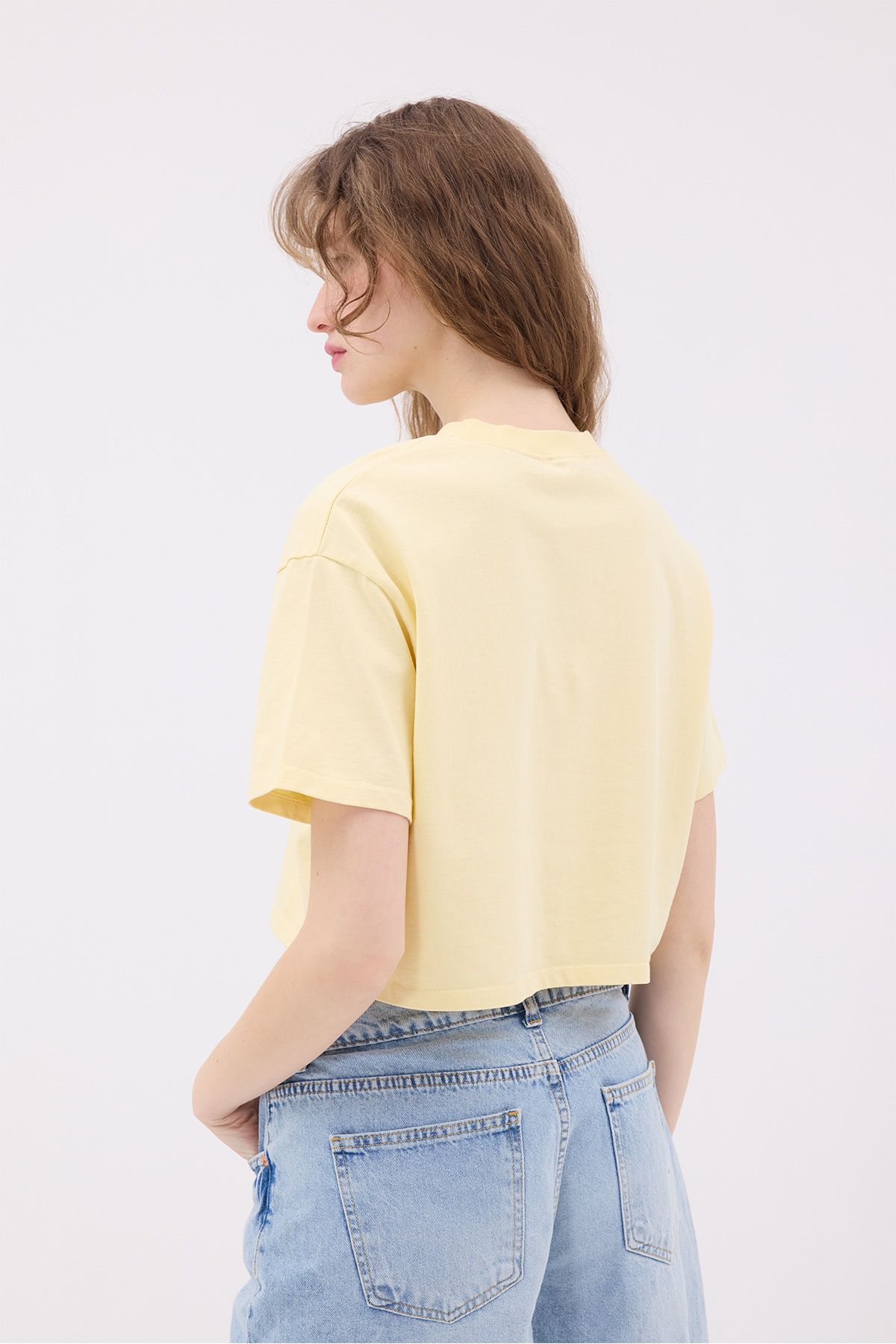 Addax-Crew Neck Basic Crop T-Shirt P10377 6