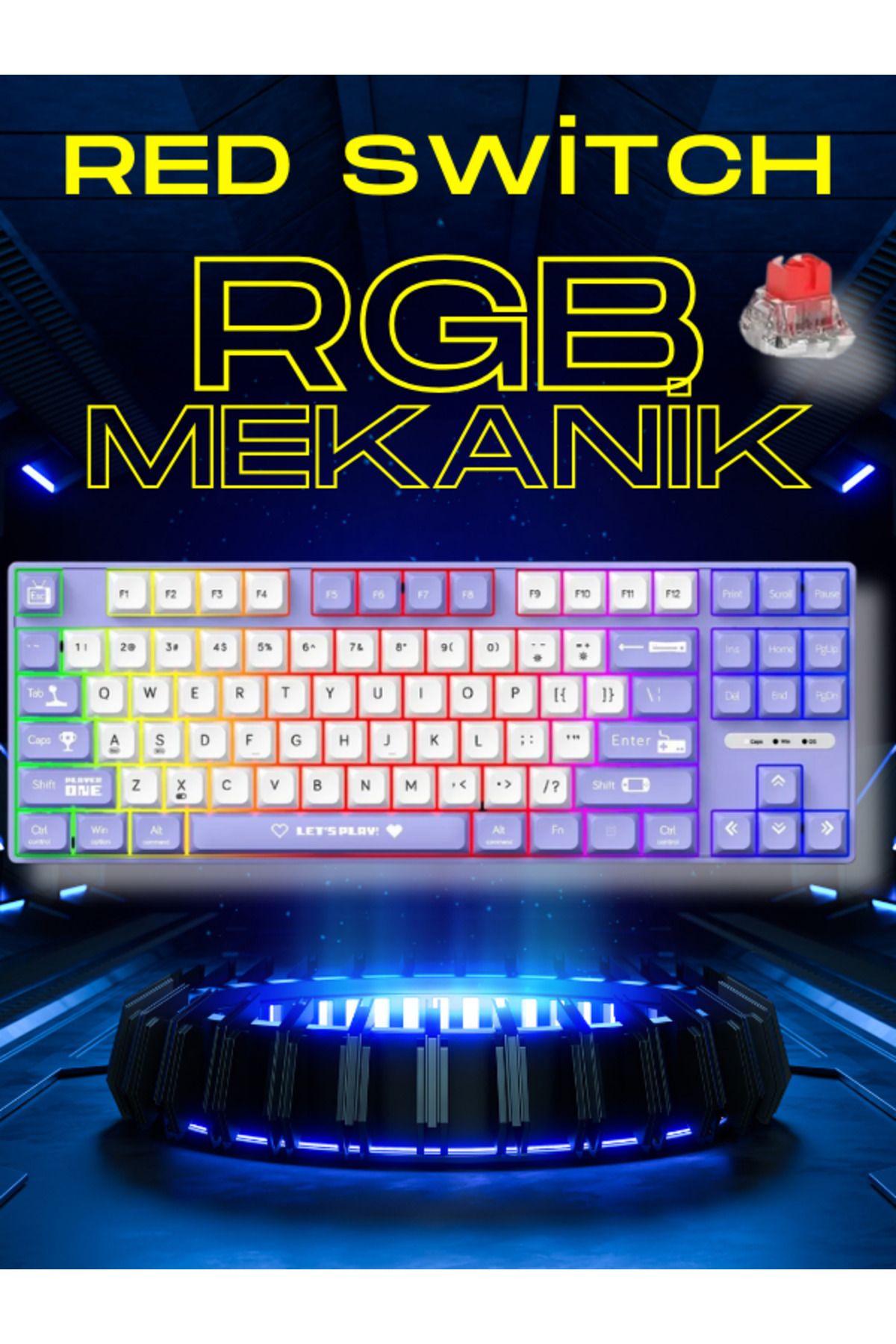 Smith Ajazz Mor Ak870 Mc Kablolu Mekanik Red Switch Gaming Oyun Klavyesi