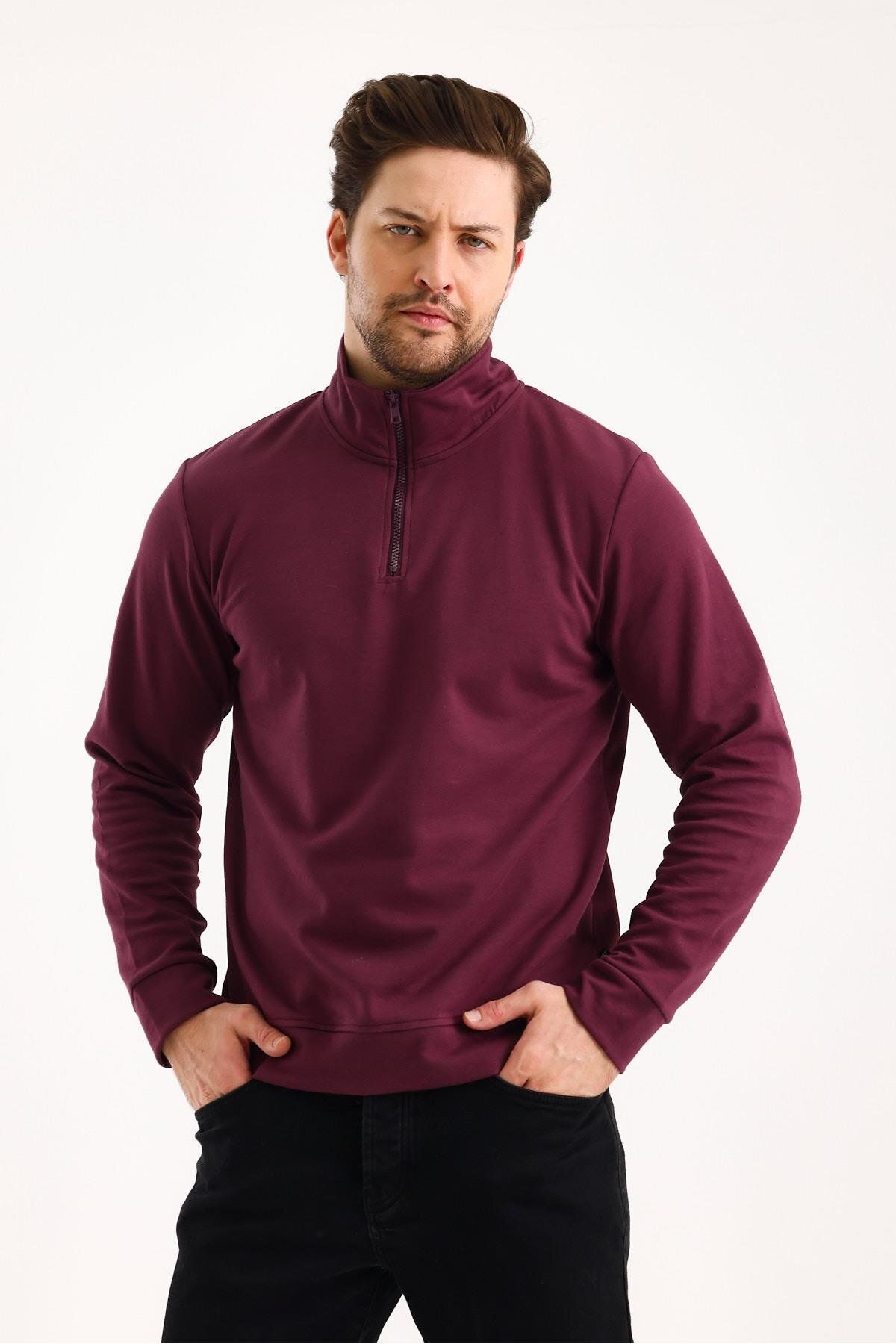 FİHA Jumătate De Fermoar Și Pernă Laterală Sweat - Mauve Wine Unisex - 3XL