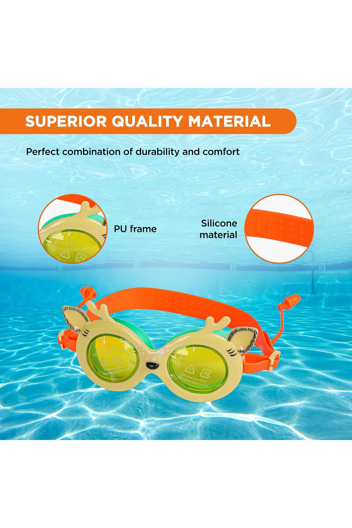 Endless-Children Swimming Goggle with Anti-Fog & UV Protection | Yellow | Silicon, PU | Leak Proof 3