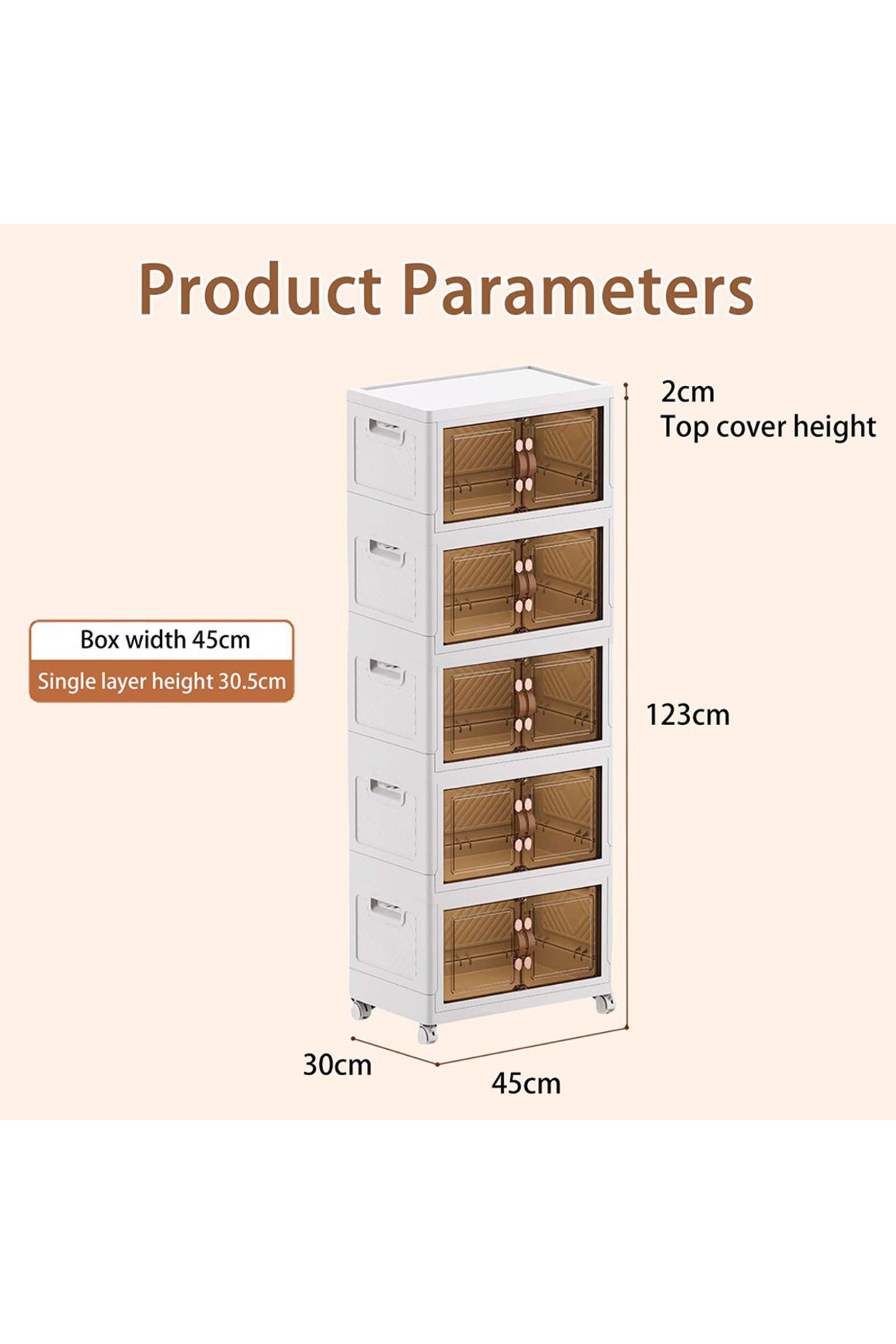 EqiEch-Stackable Folding Storage Bins with Lids, 5-Layer Portable Plastic Cabinet with Wheels 5