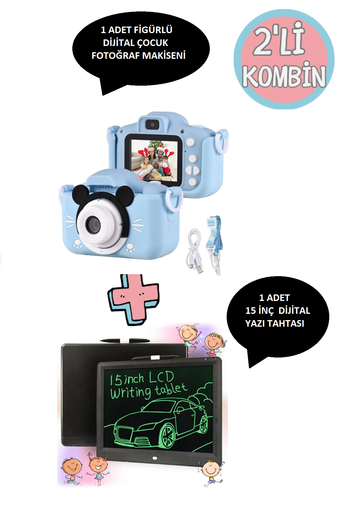 whitetech Çocuk Özel Set Mini Dijital Fotoğraf Makinesi Figürlü Koruma Kılıflı 15 Inç Lcd Yazı Tahtası - Fiyatı, Yorumları