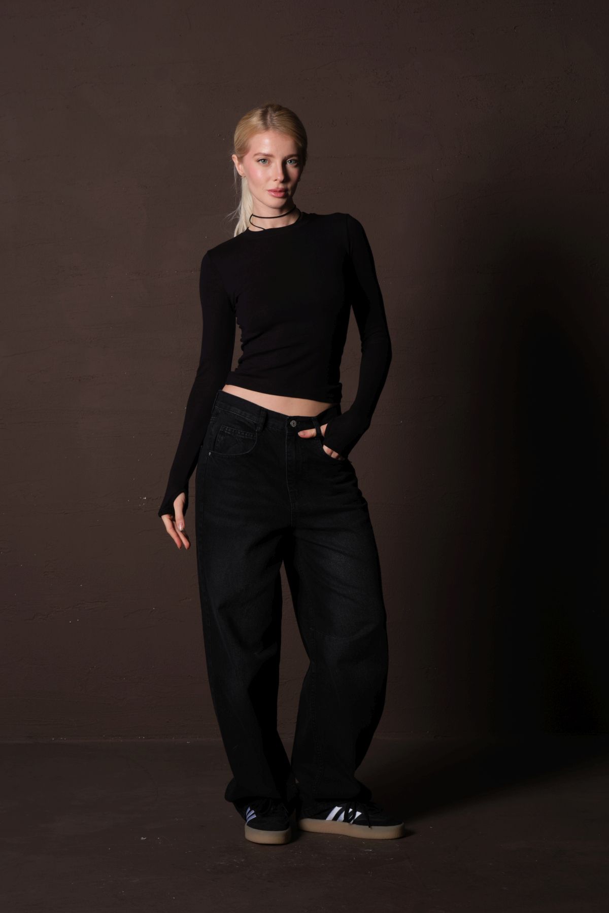 Domoda-Black Viscose Breathable Flexible Crew Neck Soft Long Sleeve Women's Blouse @Palencia 4