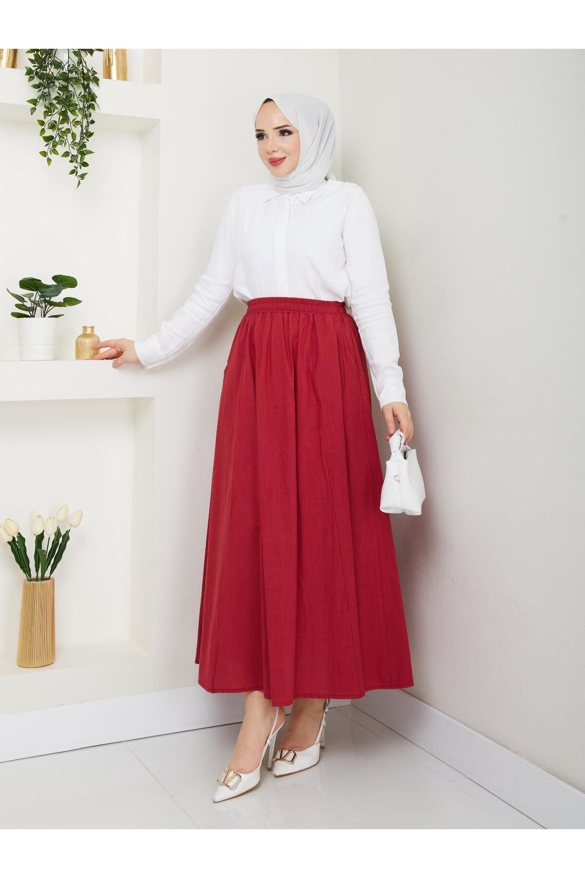 Nergis Neva Butik-Linen Skirt with Pockets and Elastic Waist 3
