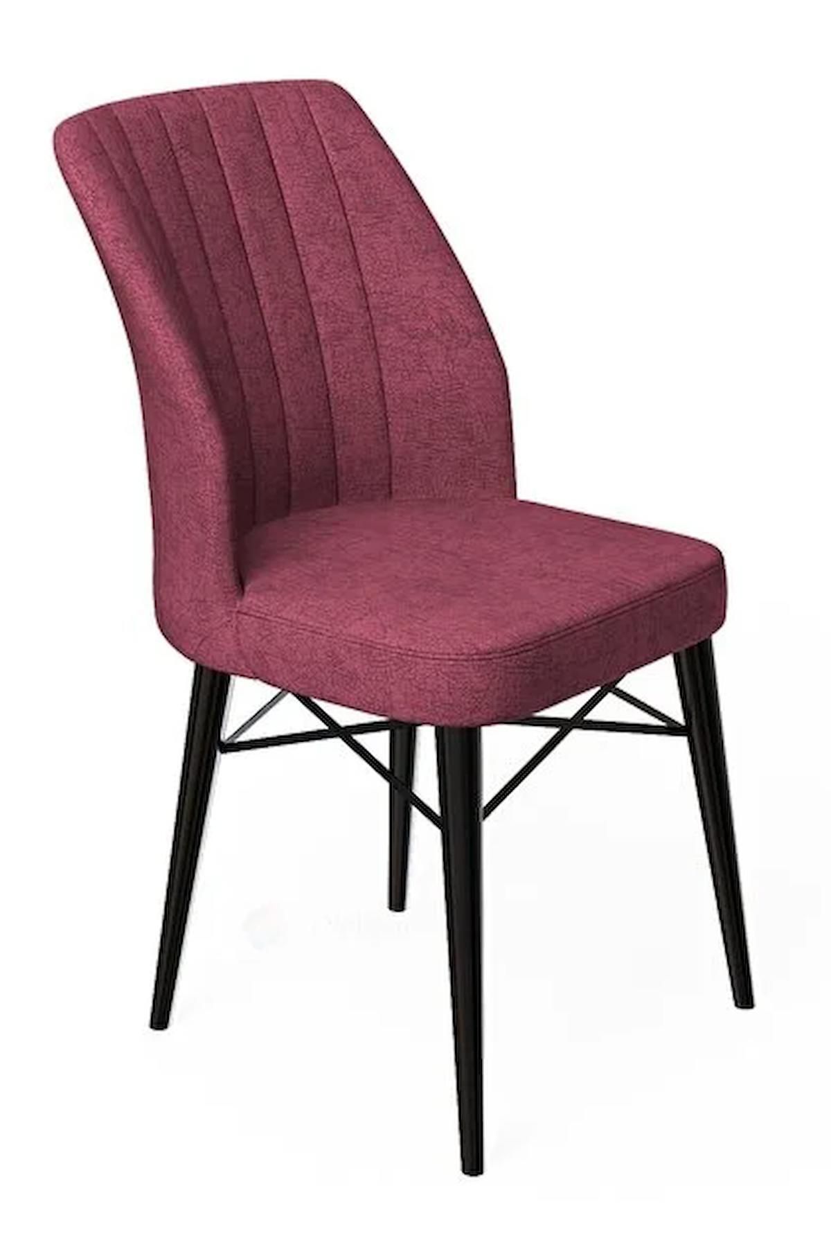 Lera Siyah Mermer 70x110 Sabit Mdf Yemek Odası Takımı Gürgen Ayaklı 4 Adet Bordo Sandalye-2