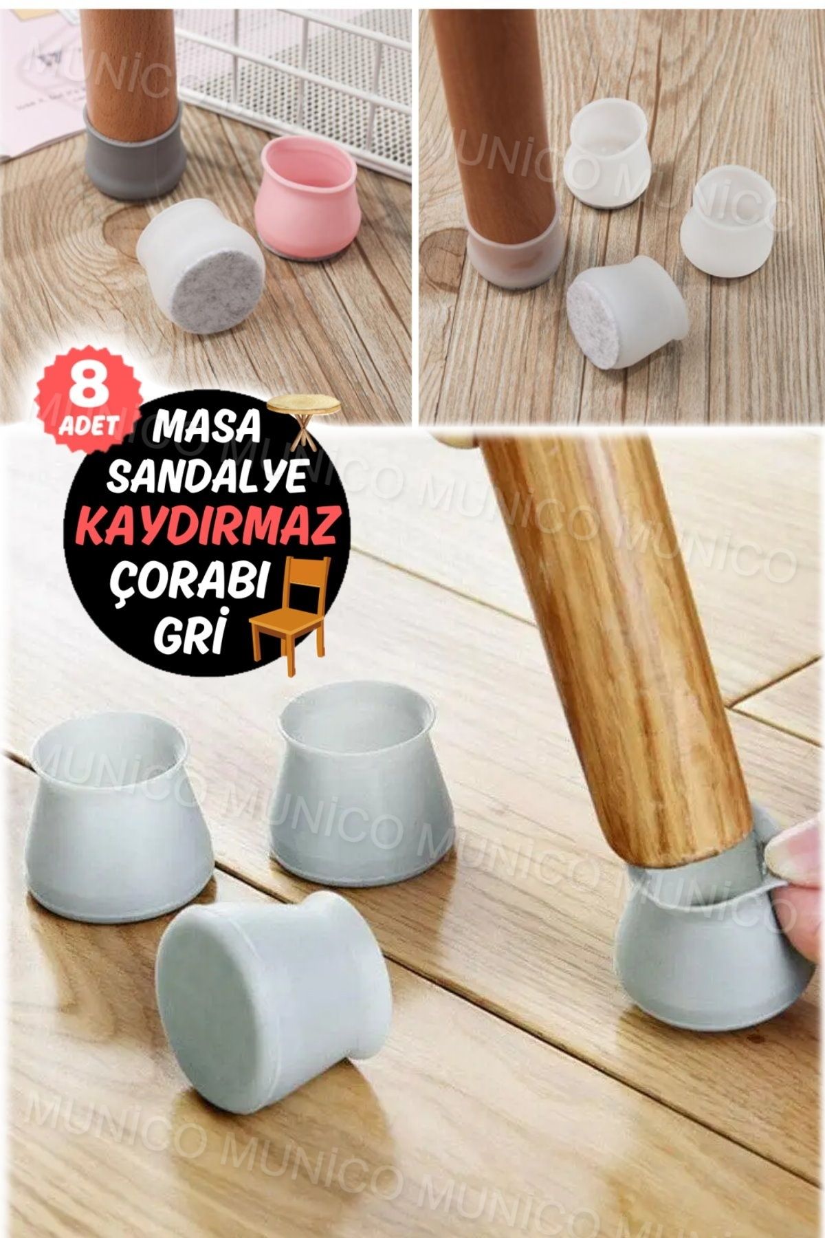 Mikasso 8 Parça Yemek Masası & Sandalye Ayak Koruyucu Yuvarlak Zemin Çizme Vurma Önleyici Ses Yapmaz Silikon