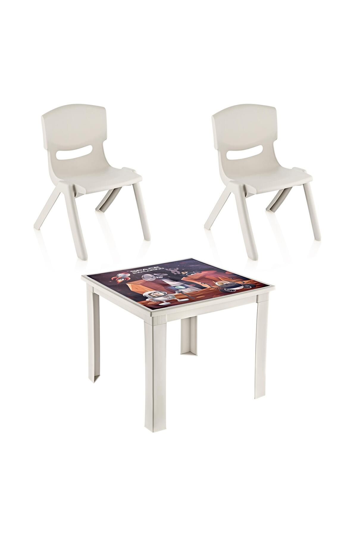 Fiore 3'lü Set Çocuk Masa Sandalye Takımı Latte Space 1-3 Yaş