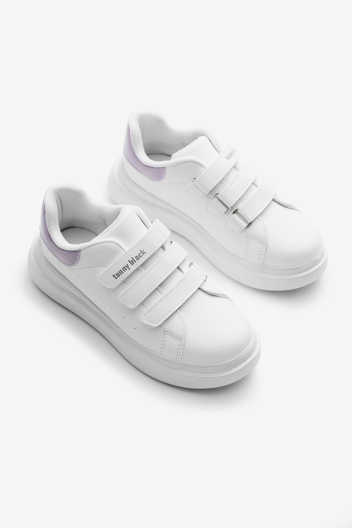 Tonny Black-Children's Unisex White Lilac Eva Faylon Sole Three Velcro Sneakers 3