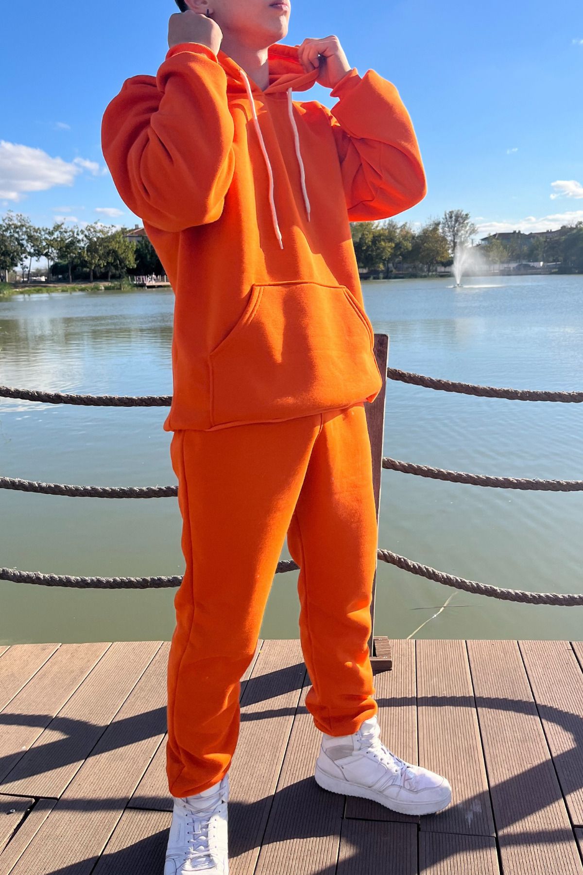 ruNadeS-Men's Sports Tracksuit Set - Orange, 3 Thread, Fleece Oversize, Elastic Leg 3