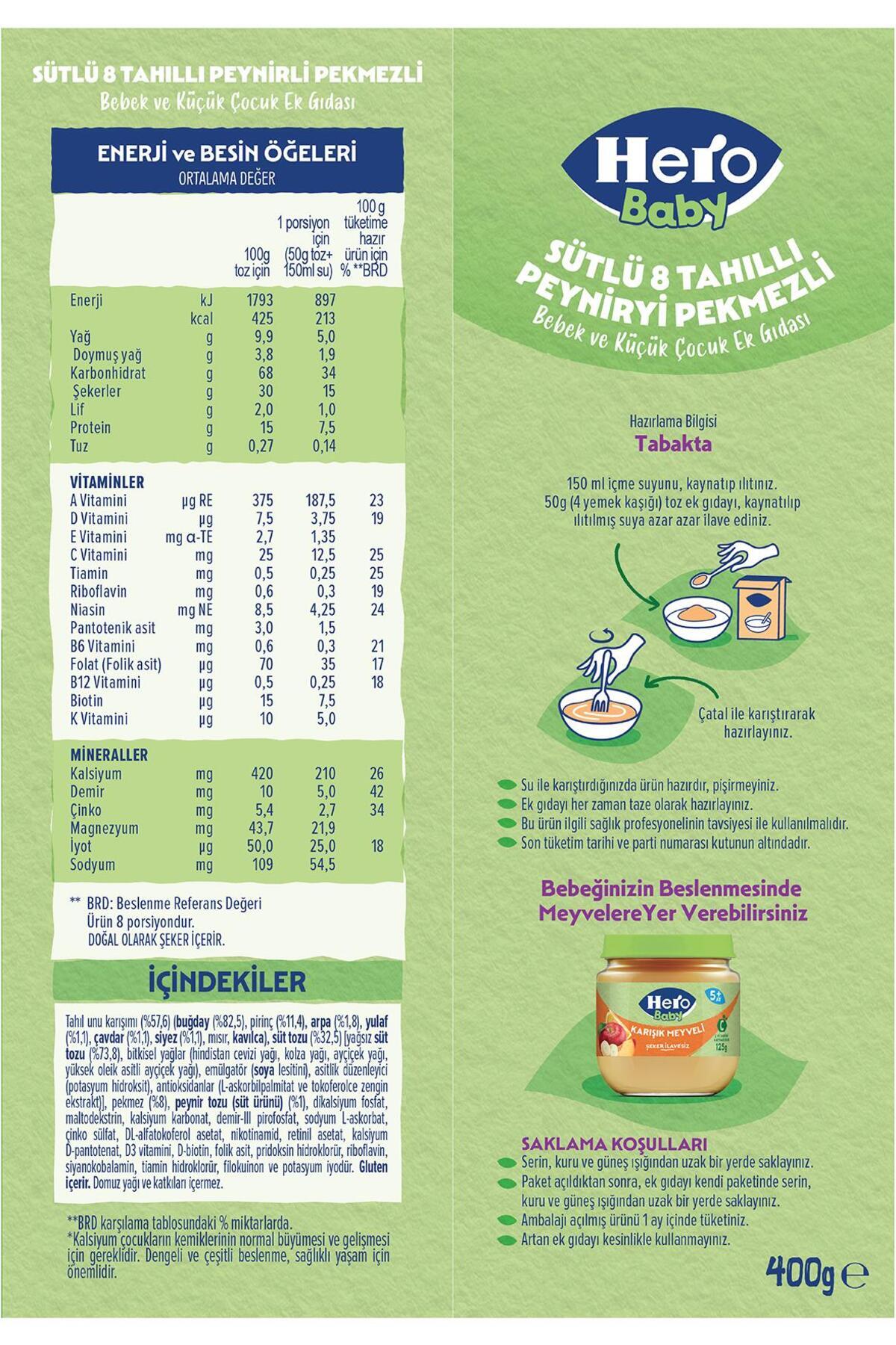 Hero Baby Sütlü 8 Tahıllı Peynirli Pekmezli Kaşık Mama 400g fotoğrafı 5 (önizleme)