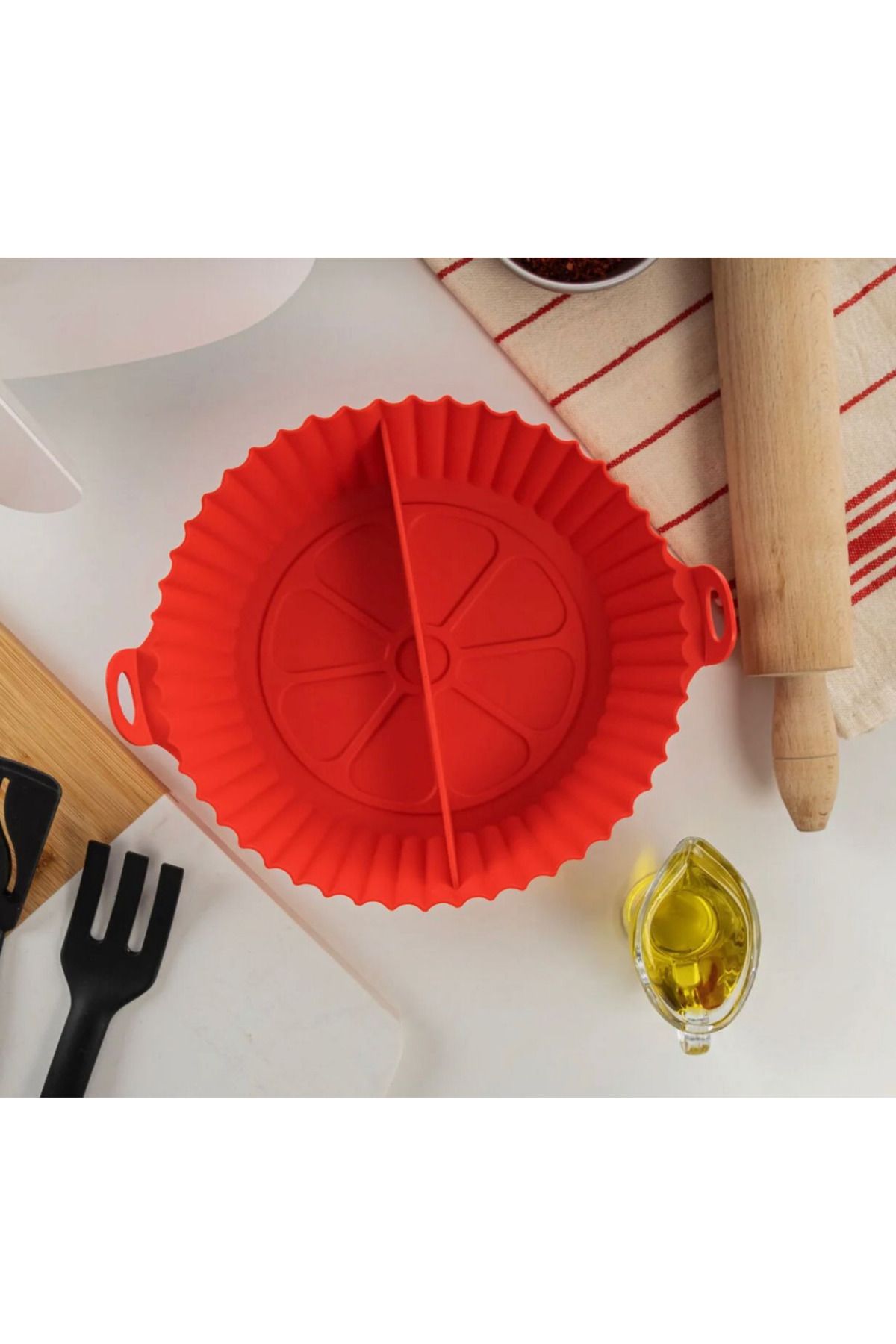 Mikasso Silikon Pişirme Kap & Air Fryer Hava Fritözü Pişirme Kabı & Tüm Fritözlere Uyumlu