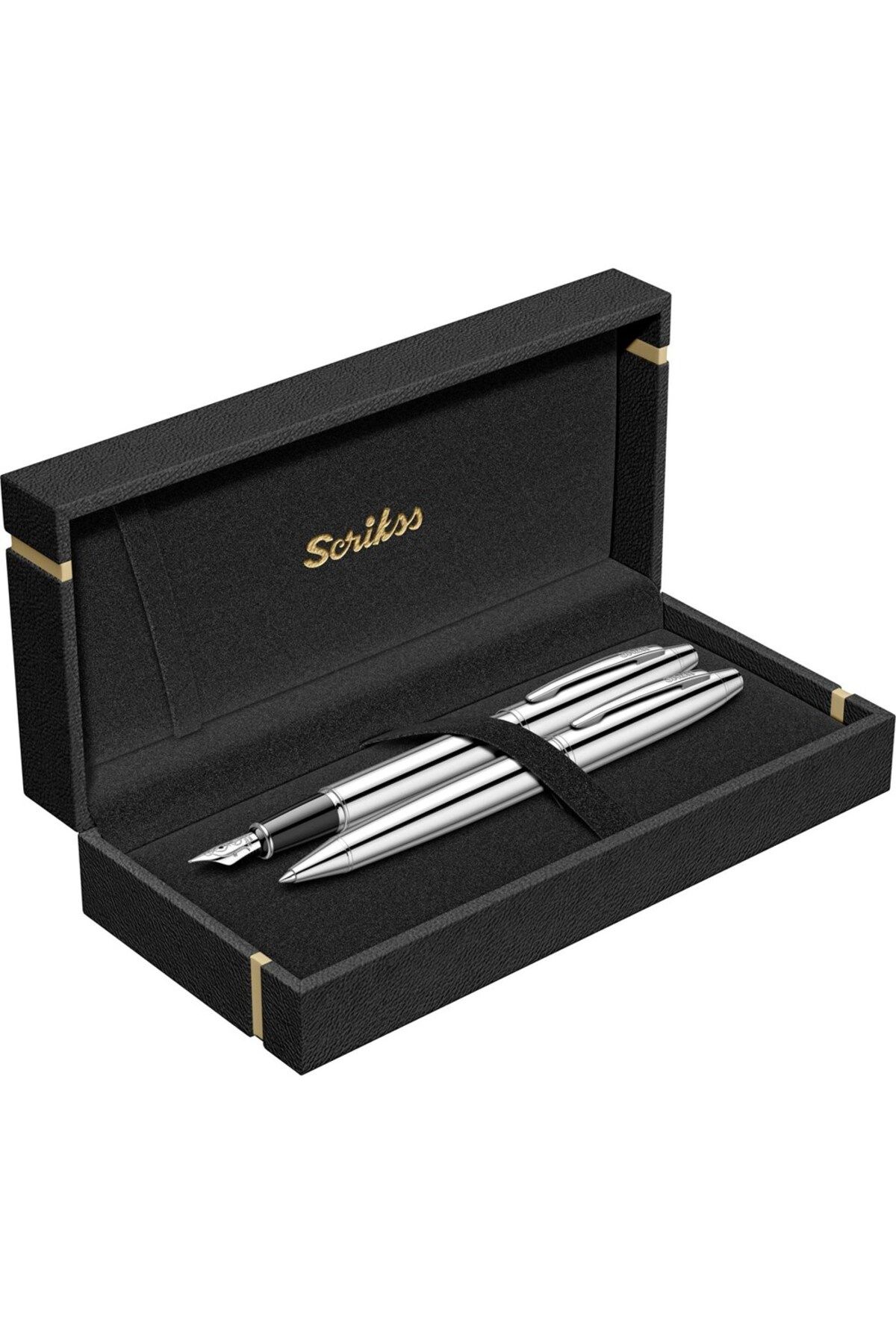 Scrikss-35 Fountain-ballpoint Pen Set in Chrome Luxury Box 5