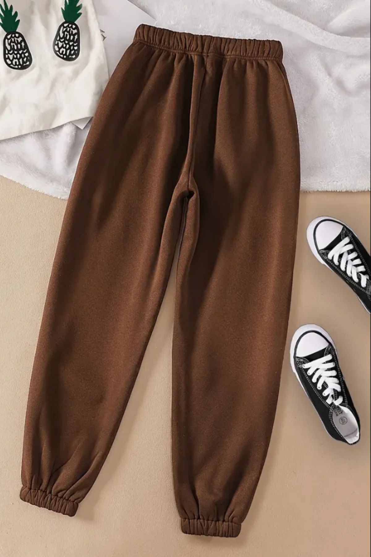 Tarz Cool-Women's Brown Waist and Leg Elastic High Waist Sweatpants 2