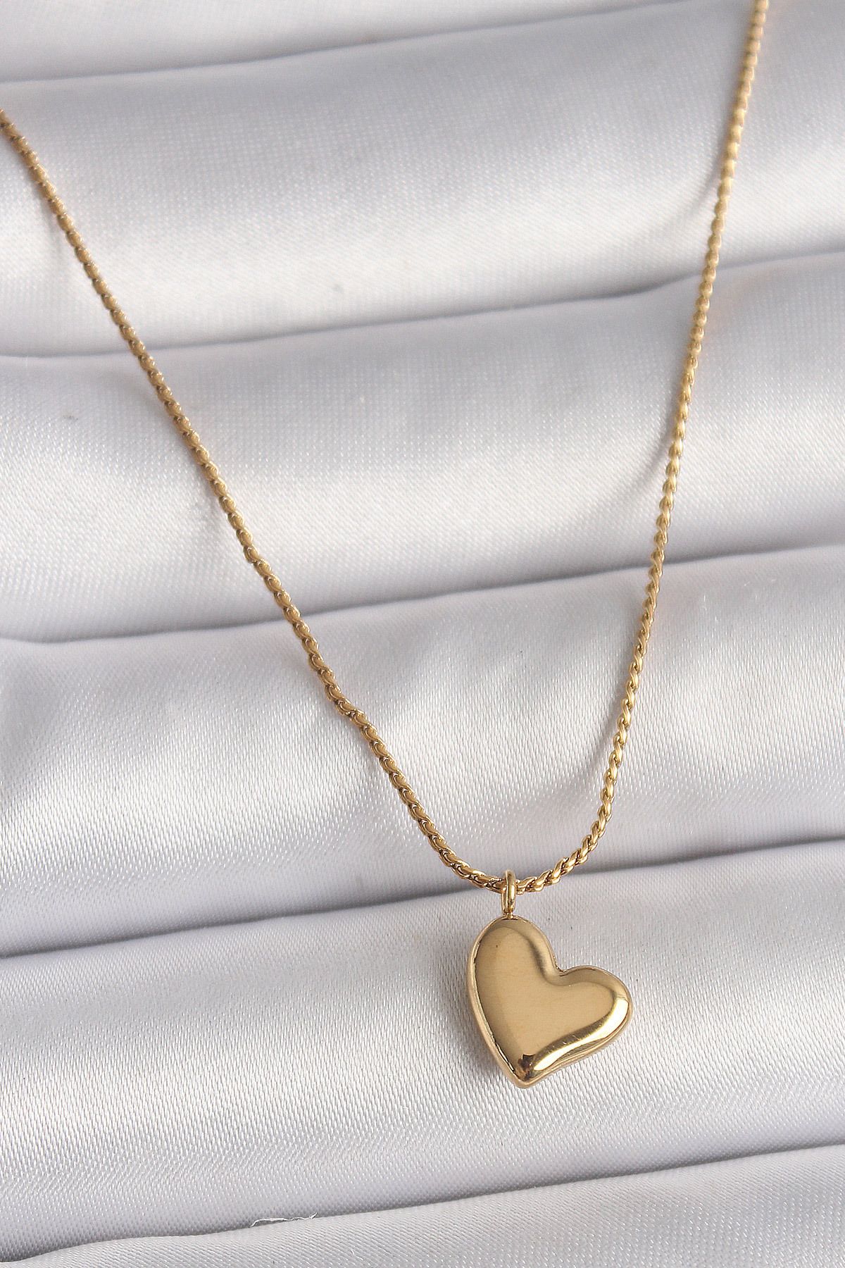 BZK ACCESSORİES 316L Çelik Gold Renk Zincir Kalp Figür Kadın Kolye