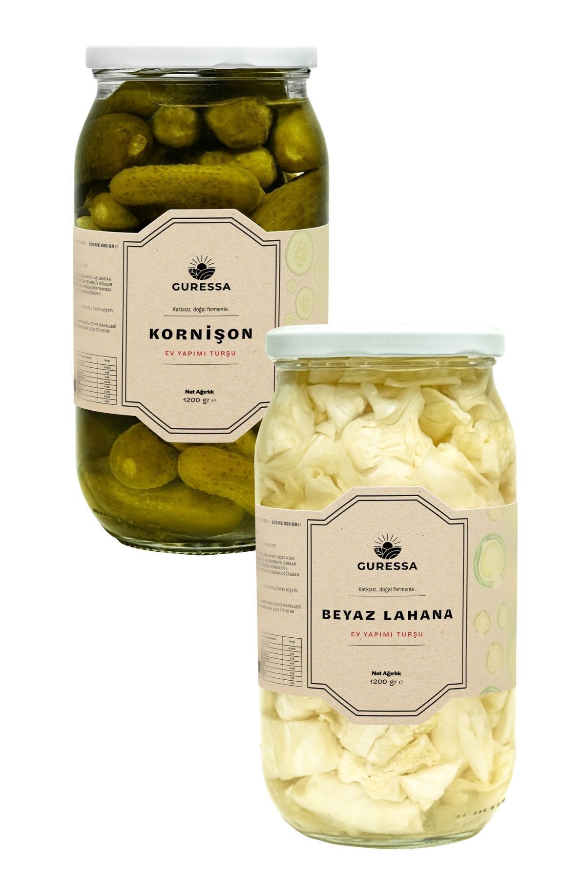 GURESSA Gurme Turşu İkilisi Beyaz Lahana ve Kornişon 1200 Gr 2'li Avantaj