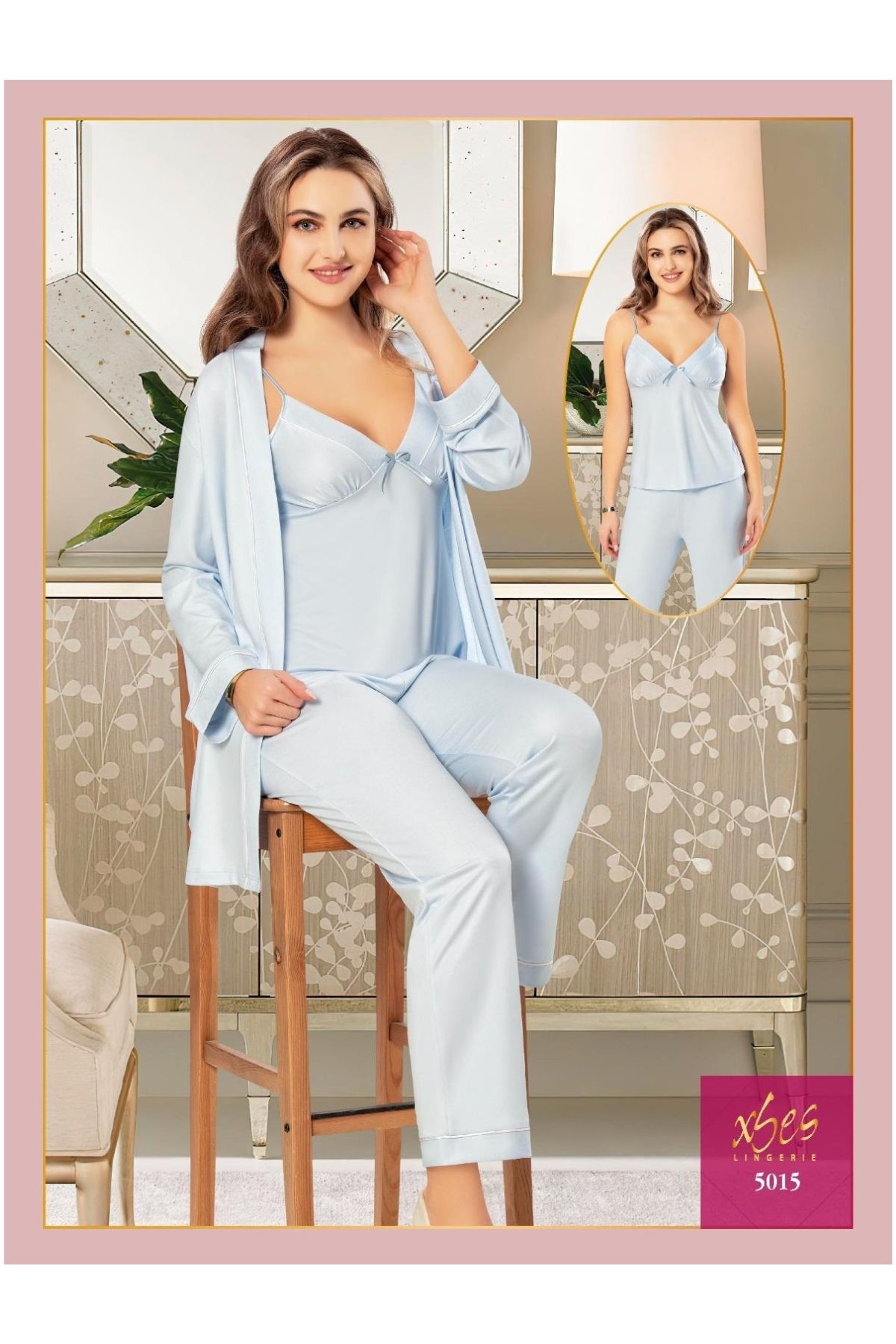 Sebi-Xses Women's Combed Cotton Dressing Gown Sleepwear Set Organic Luxury Set (Fit to Door) 3