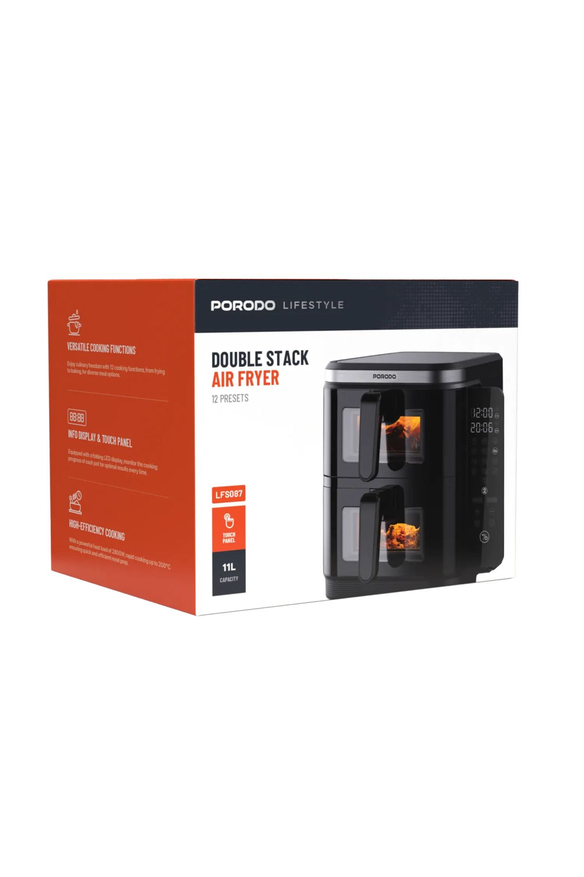 porodo-Lifestyle 2800W 2-Stack Air Fryer With Transparent Windows - Black 1