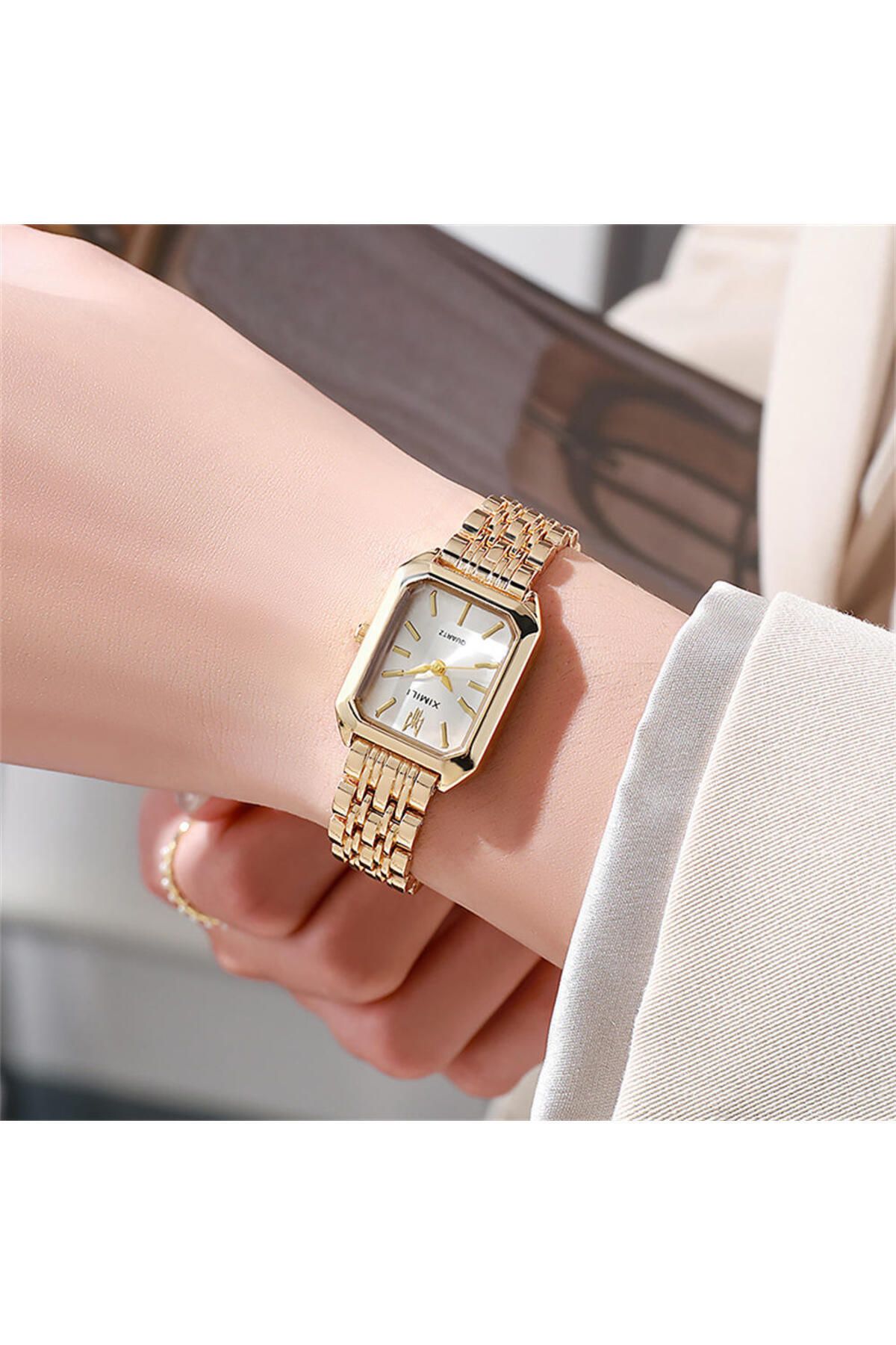 QUARTZ-Elegant Women's Watch with Rectangular Dial, Stainless Steel Watch, 22mm Dial 12mm Band 1