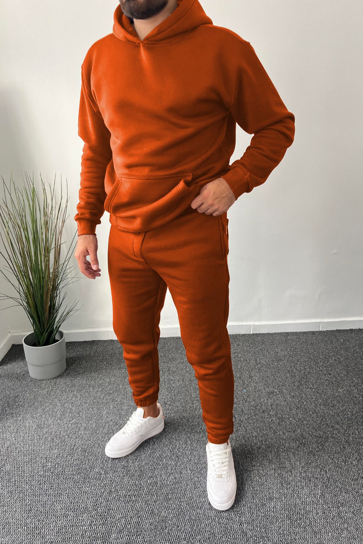 ruNadeS-Women's Orange Hooded Sweatshirt Jogger Oversize Knitted Tracksuit Set 1