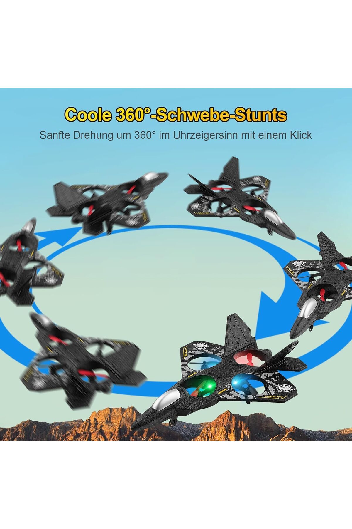 AWH-RC Plane – 2.4GHz Remote Control Fighter Aircraft, RTF Quadcopter Toy with Lights & USB Charging 3