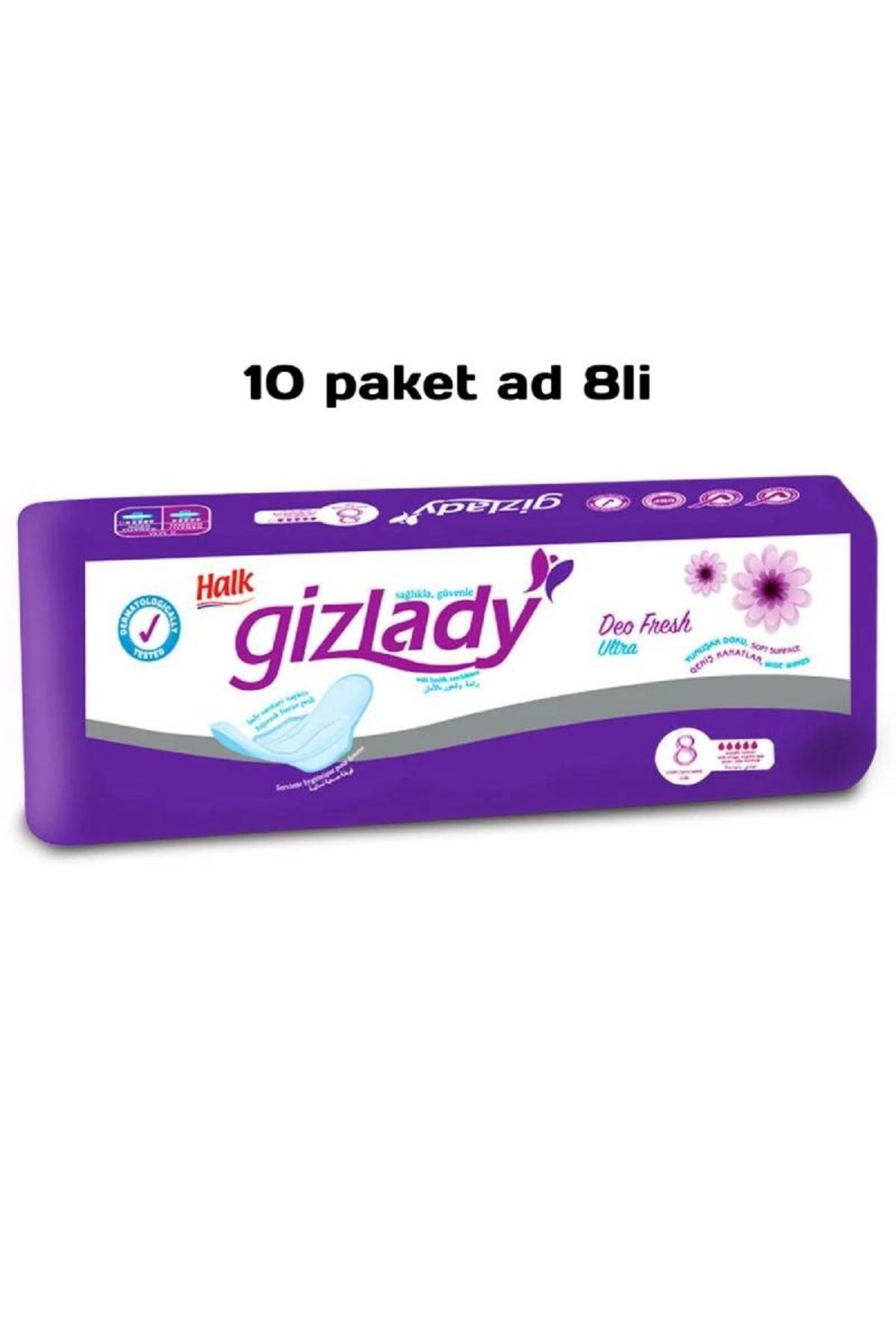 Halk Gizlady Hijyen Ped 10 Paket 1 Pak.8 Li 80 Ad