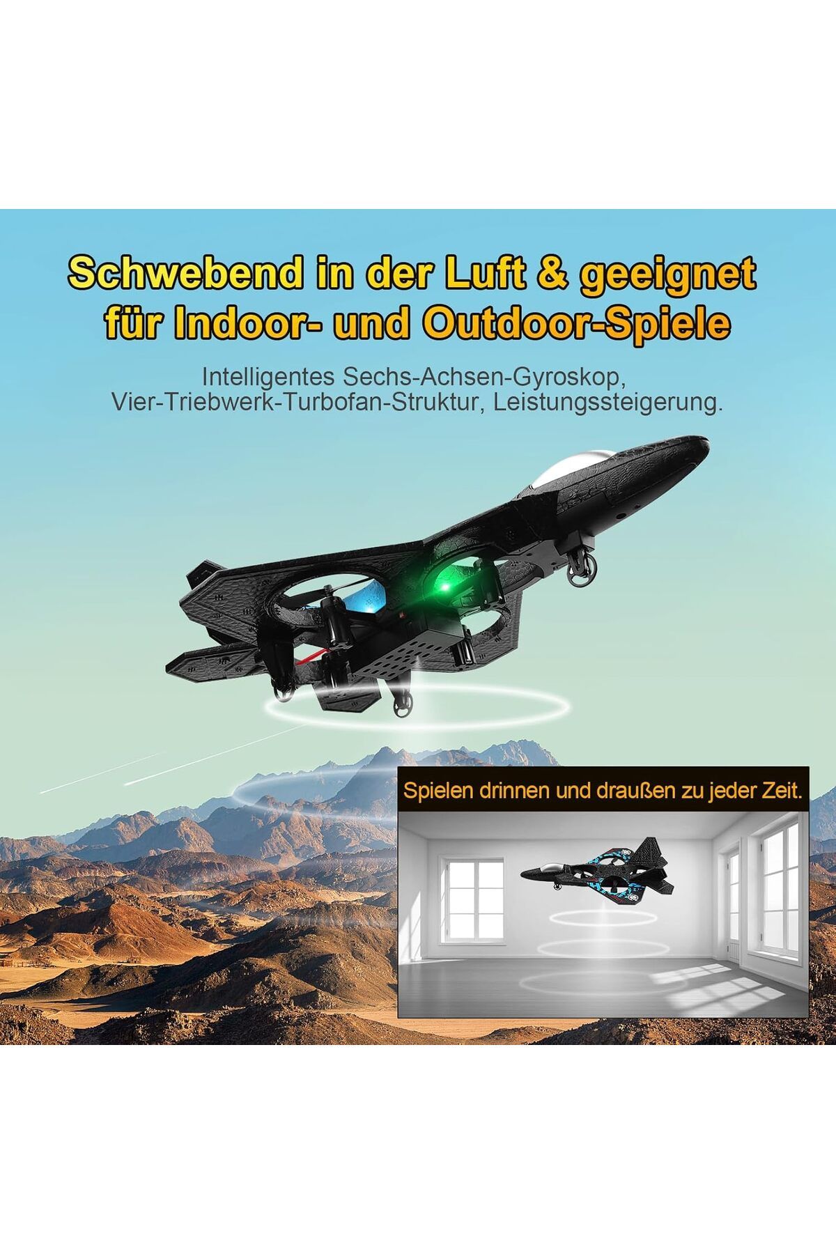 AWH-RC Plane – 2.4GHz Remote Control Fighter Aircraft, RTF Quadcopter Toy with Lights & USB Charging 2