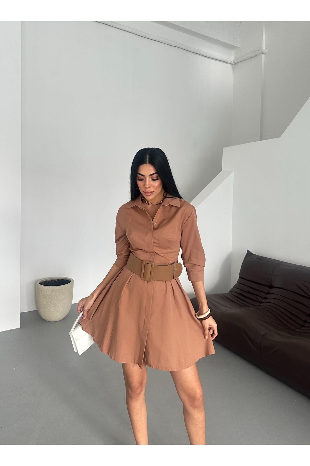 Appleline-Lucy Fabric - Rochie detaliată cu centură cu jumătate de mânecă lungime midi MARO 5